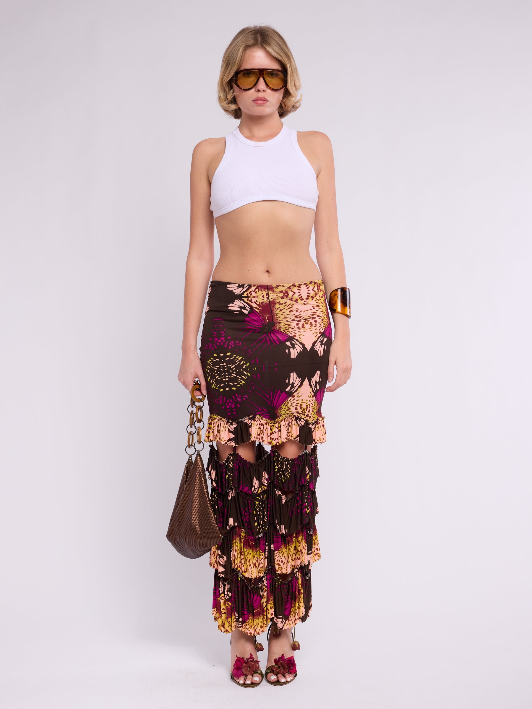 Jean Paul Gaultier SS 2000 Butterfly Tiered Maxi Skirt