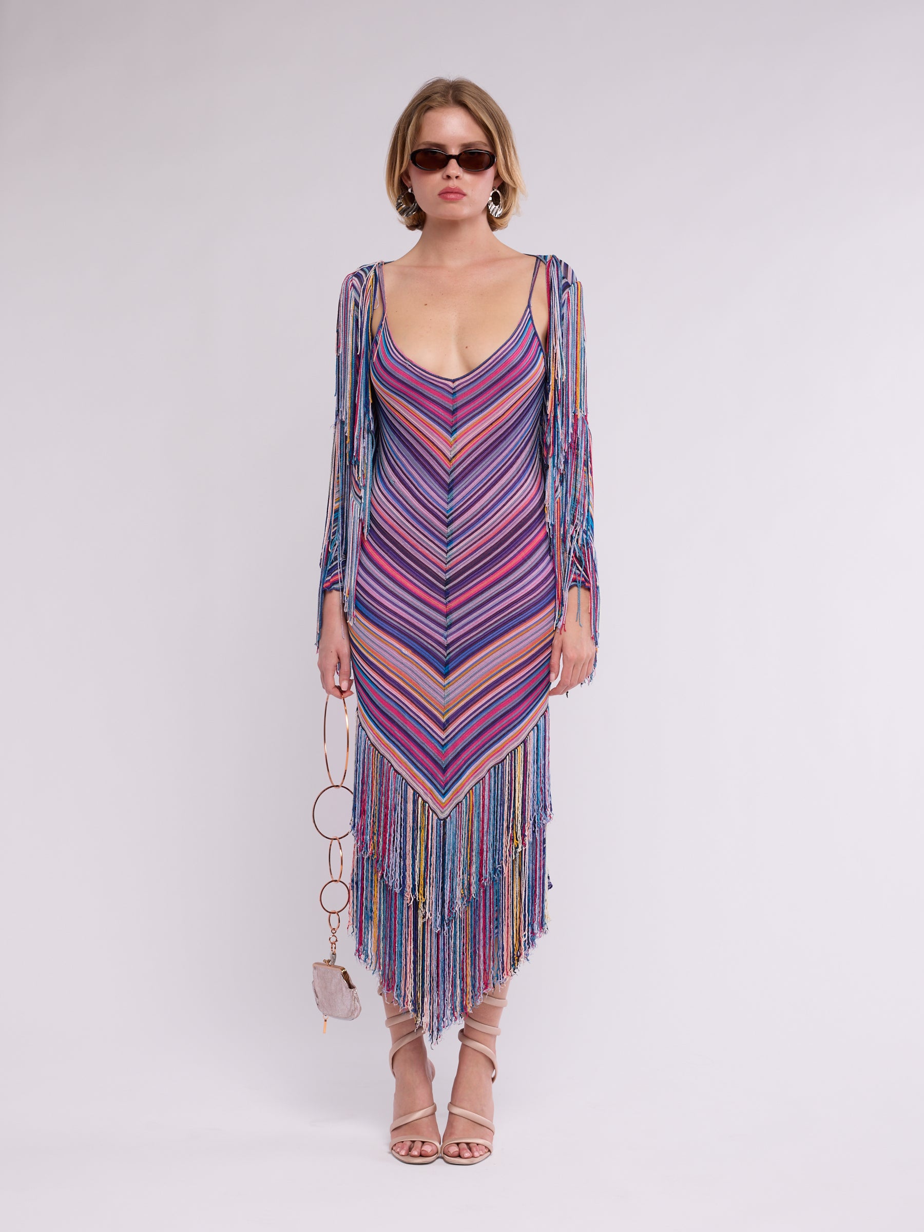 lea knit fringe dress Missoni 2002 Chevron and Cardi evening-dress