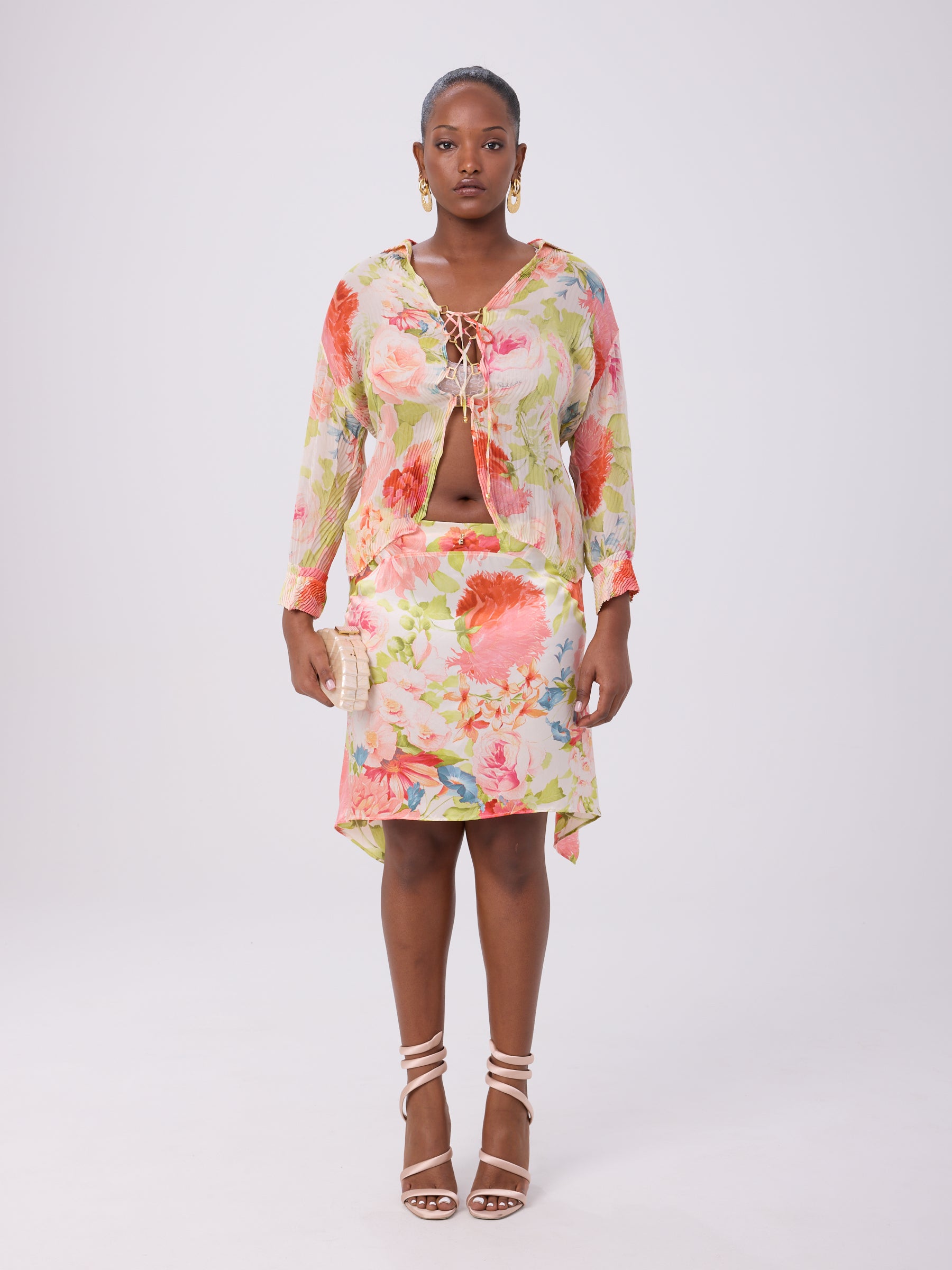 roberto cavalli 2000s dress SS 2000 Floral Silk Set model-crystal Vintage 90s Grunge Prairie Rush Service:No Rush