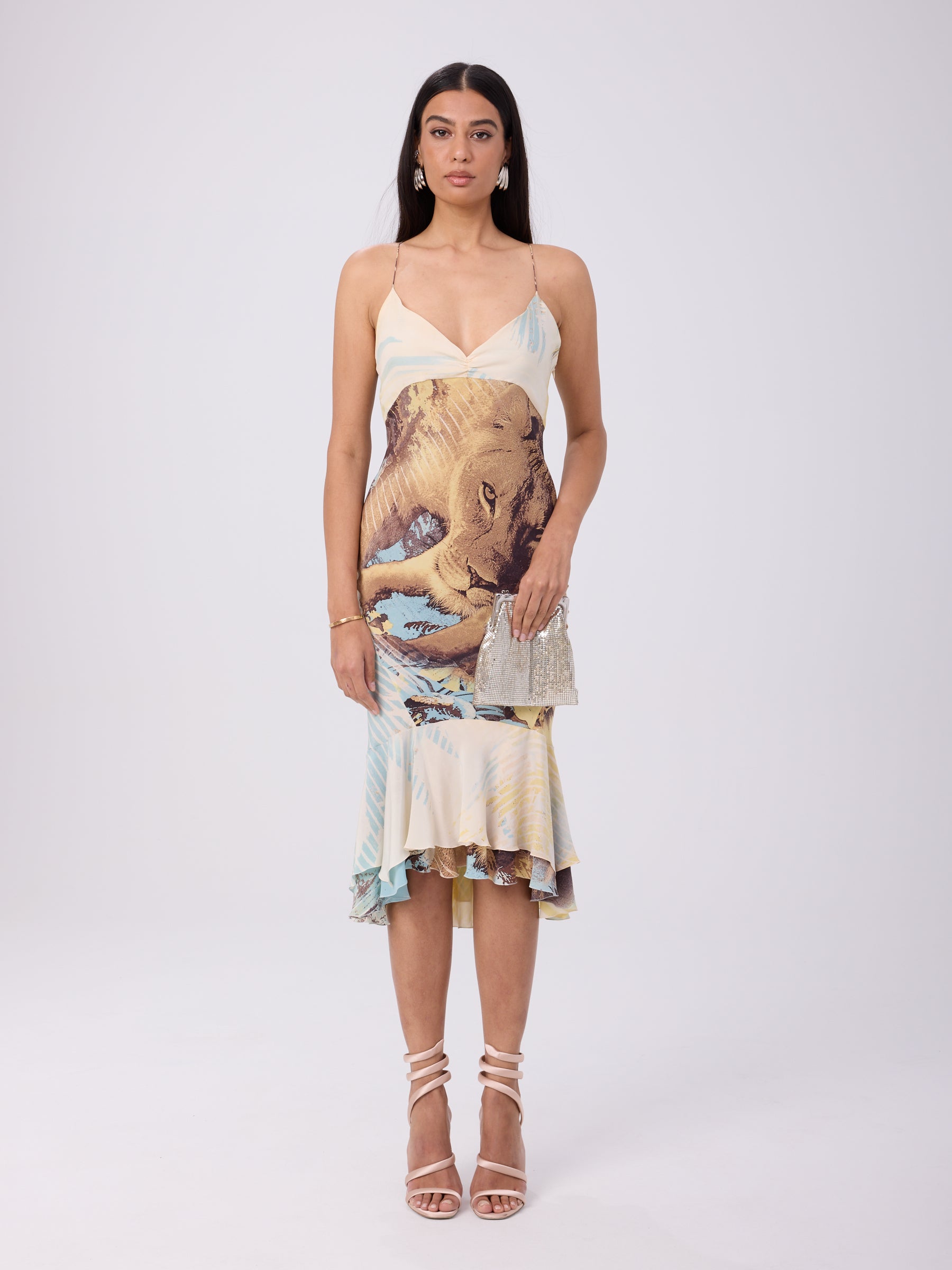 Roberto Cavalli SS 2002 Lion Print Midi Dress