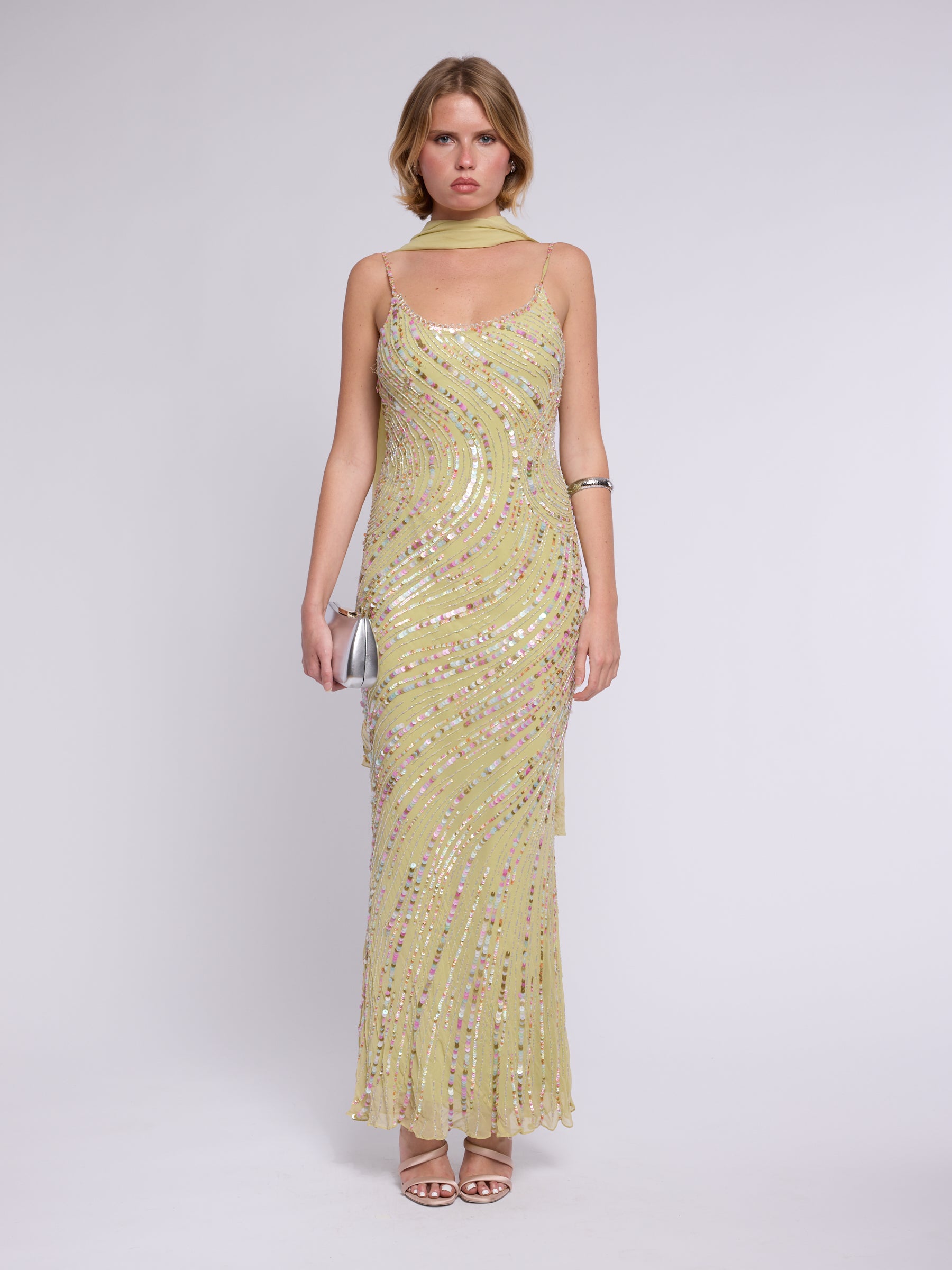 Sue Wong 2000s Beaded Dress with Scarf