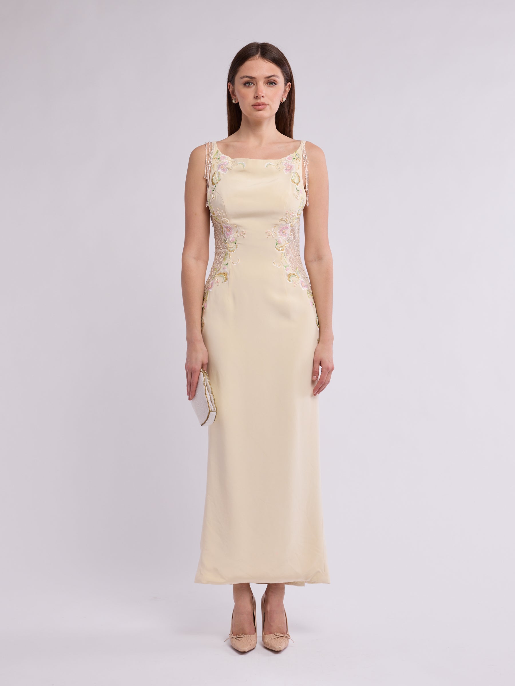 stephen yearick evening dresses 2000s Butter Yellow Beaded Gown Size:26.0 20BF23 Part 3 of beautiful Beading Modifications Accepted Custom
