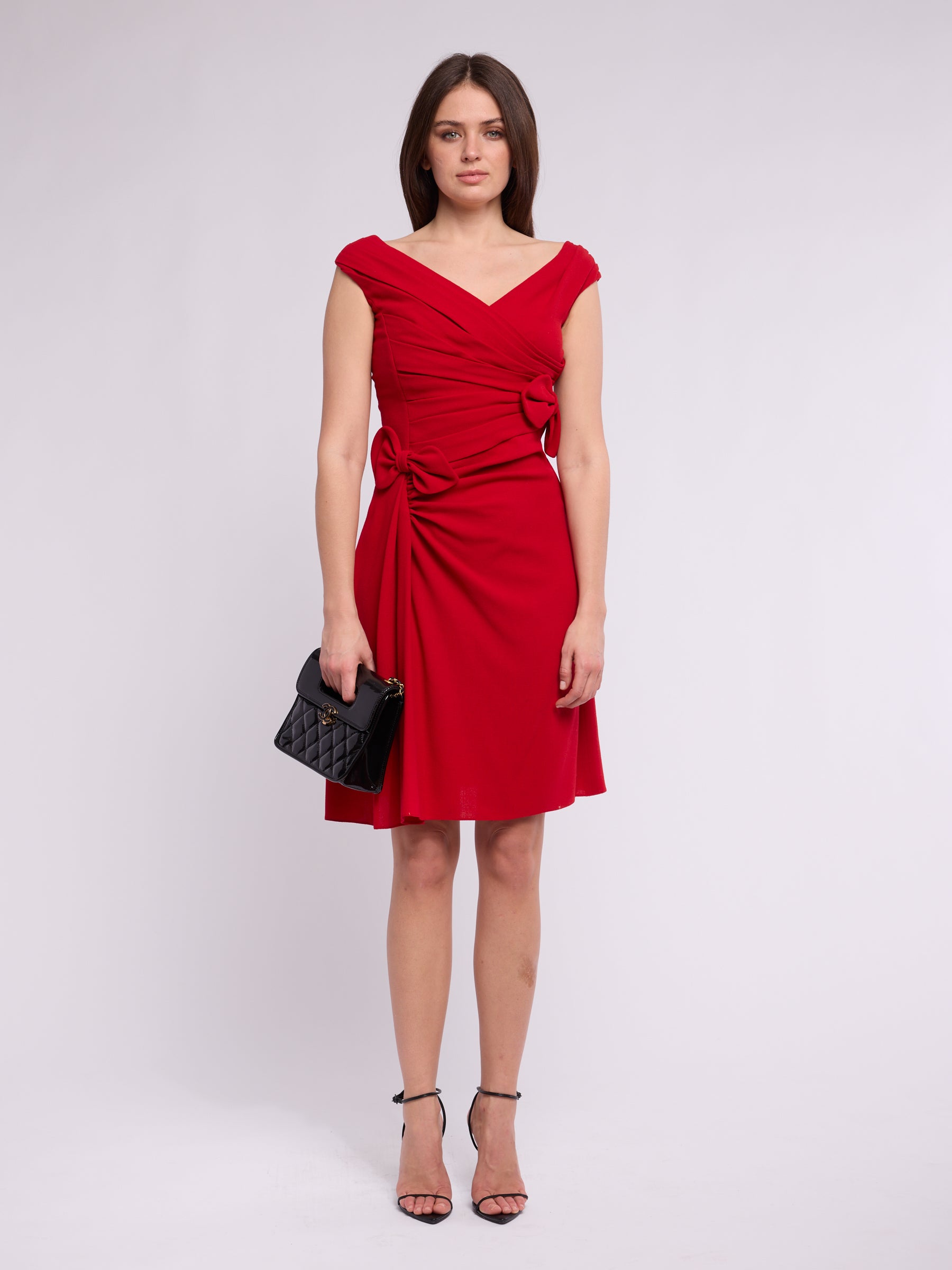 valentino red bow dress Valentino Red Virgin Wool-Silk Bow Mini Dress