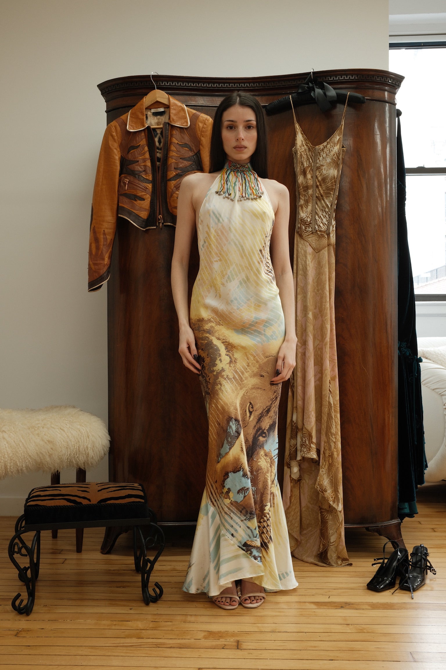 Roberto Cavalli SS 2002 Lion Beaded Dress