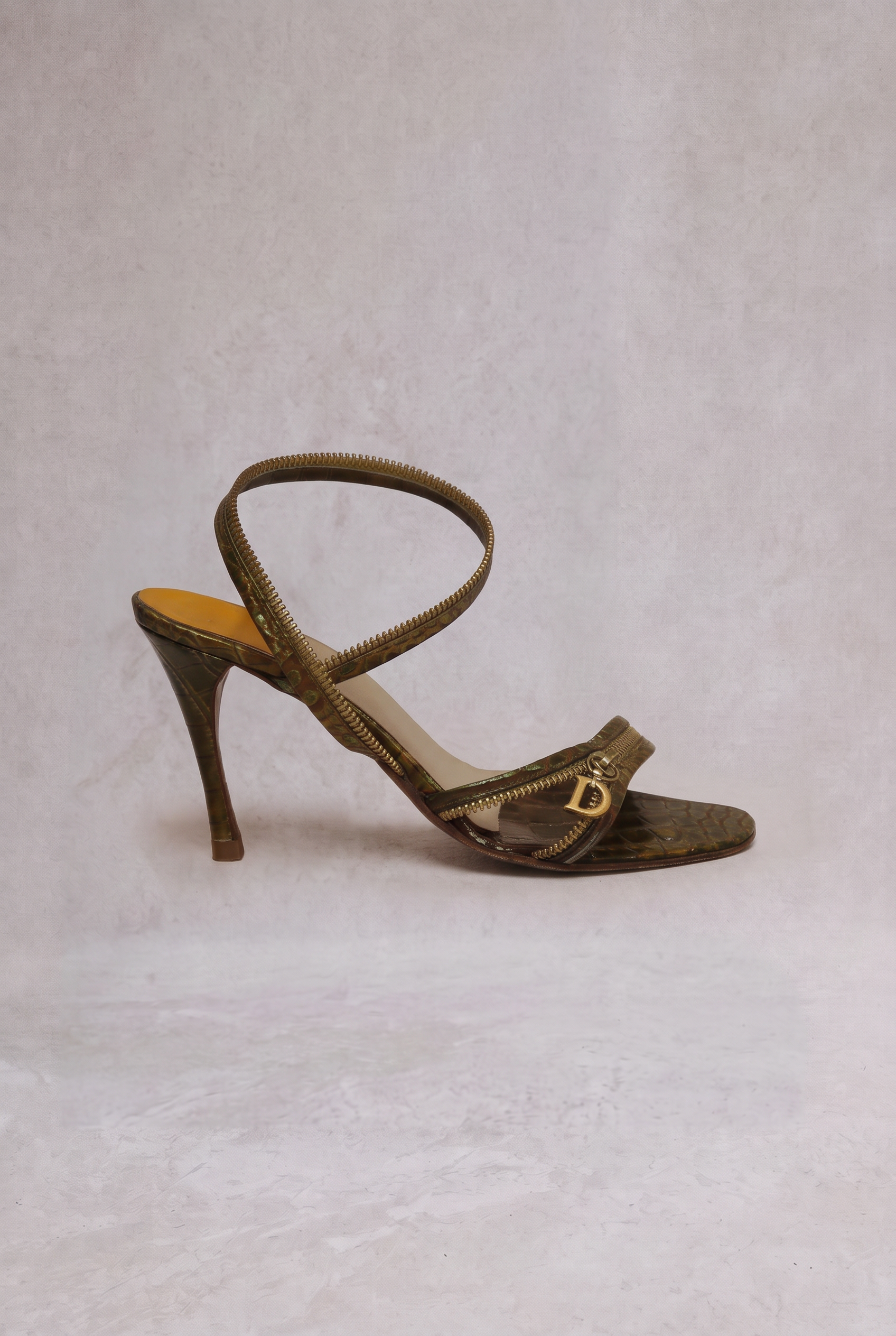 christian dior by john galliano ss 2001 croc embossed citrine zipper sandals