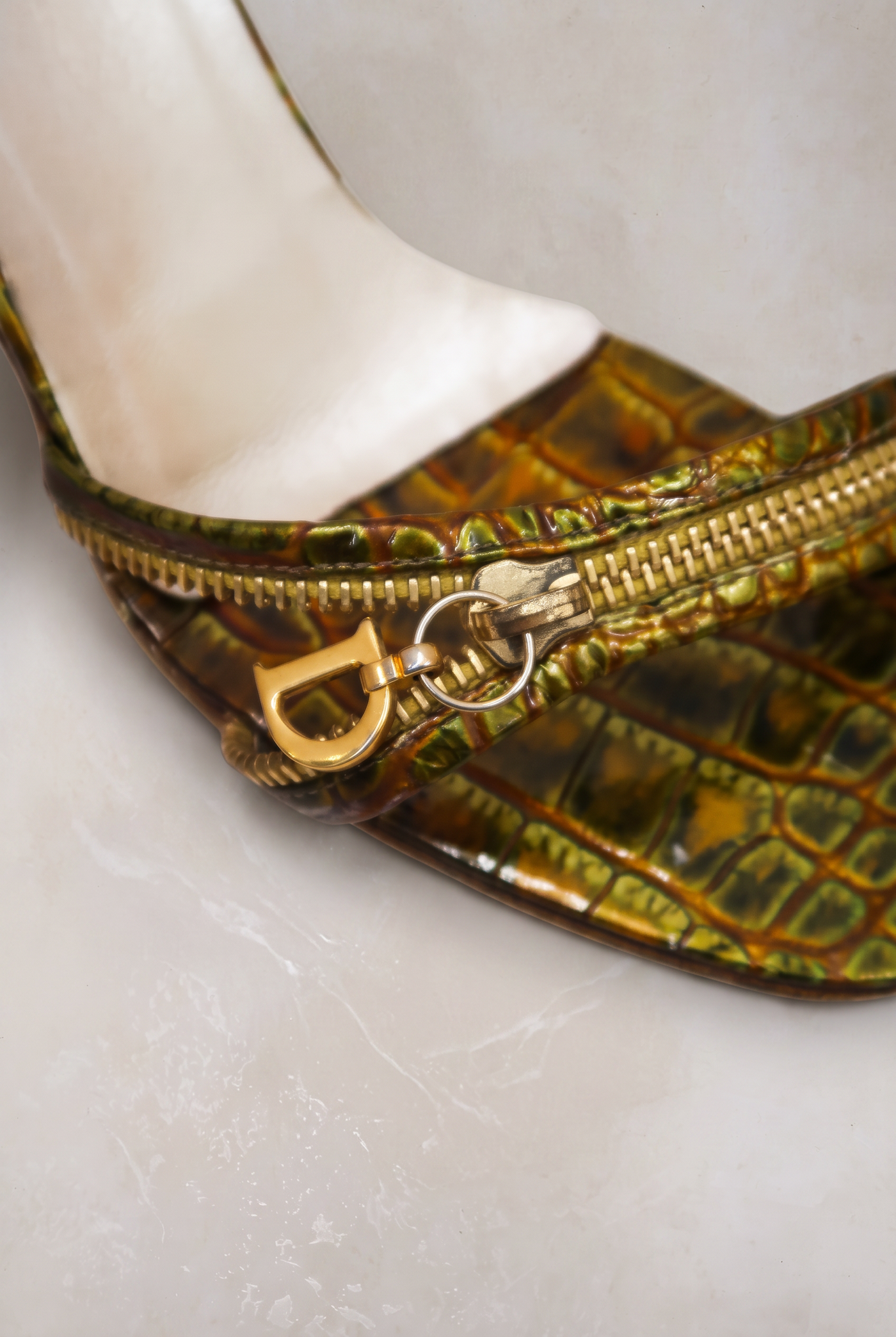 christian dior by john galliano ss 2001 croc embossed citrine zipper sandals