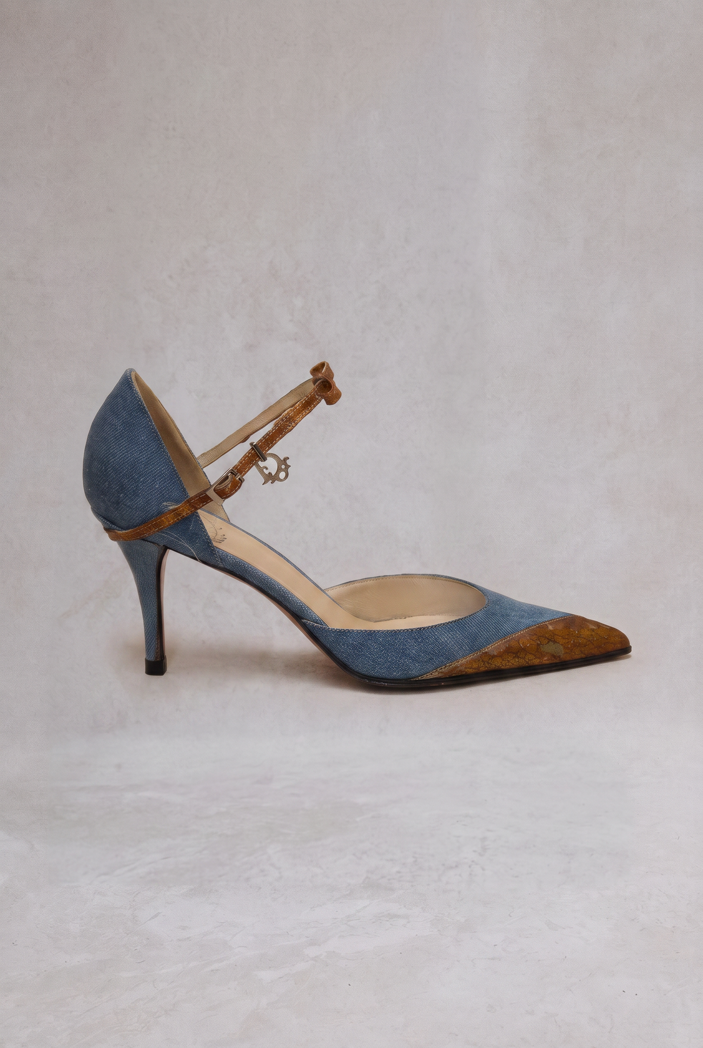 christian dior 2000s denim metallic dorsay pumps