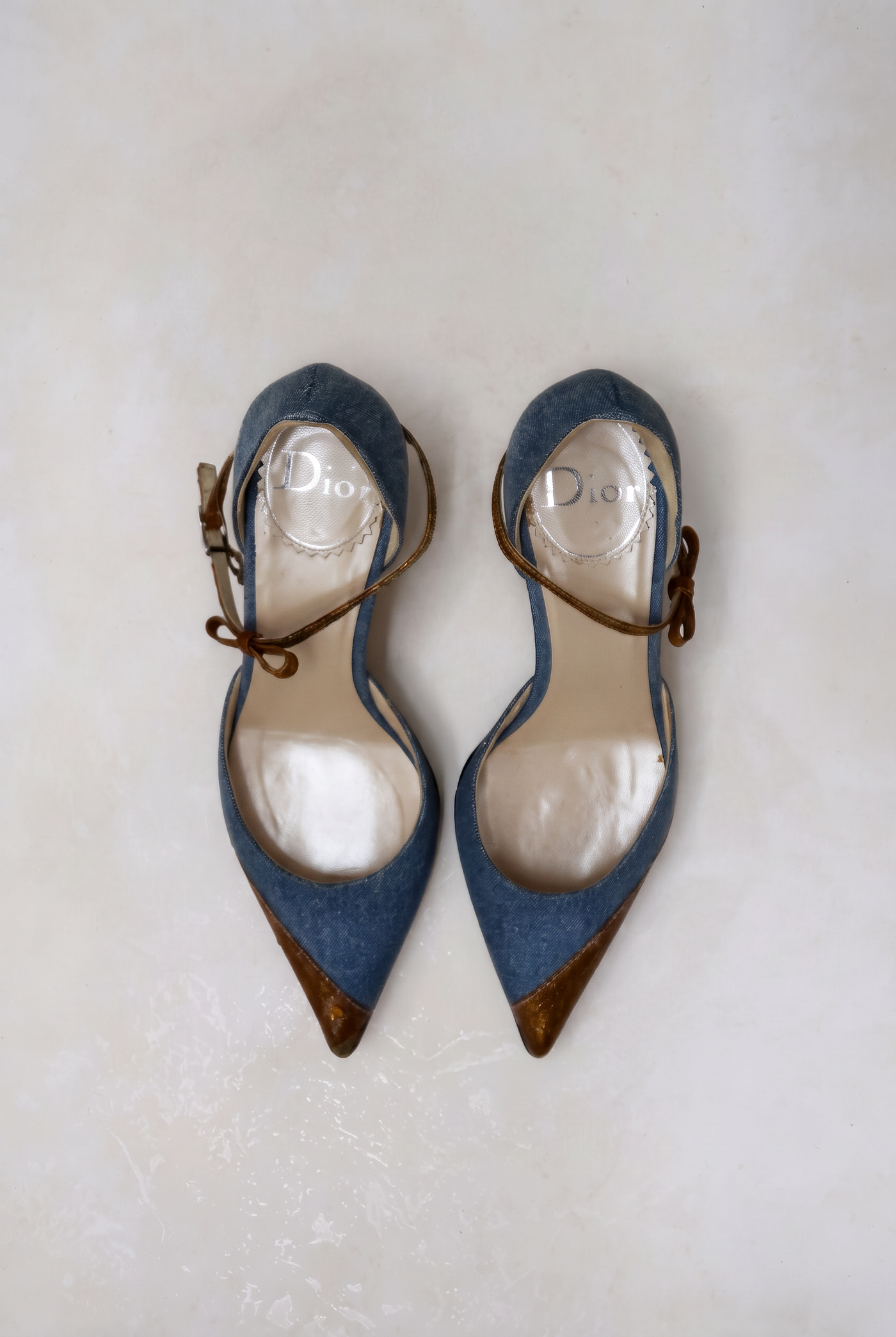 christian dior 2000s denim metallic dorsay pumps