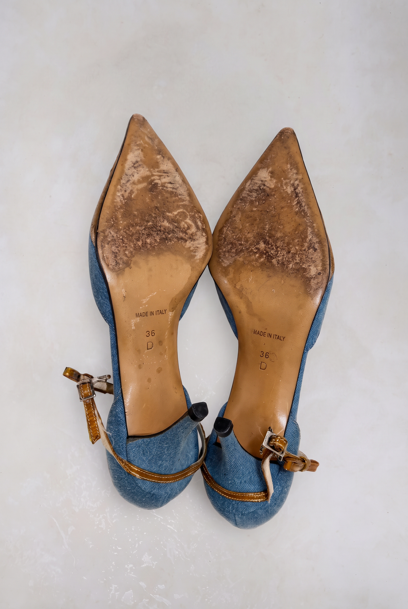christian dior 2000s denim metallic dorsay pumps