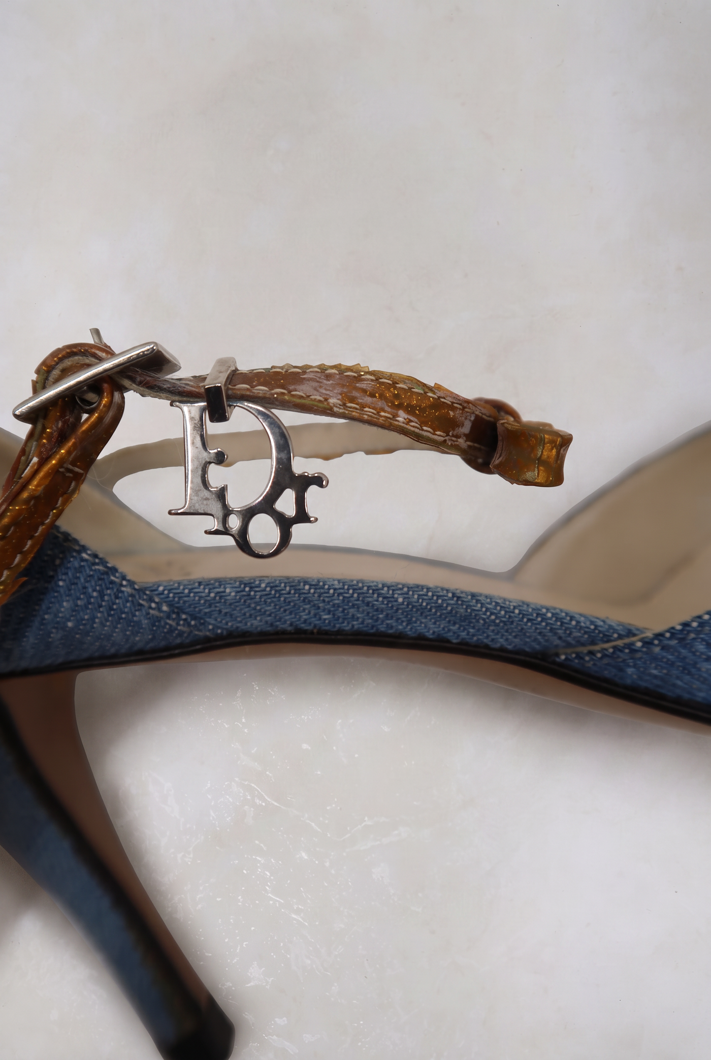 christian dior 2000s denim metallic dorsay pumps