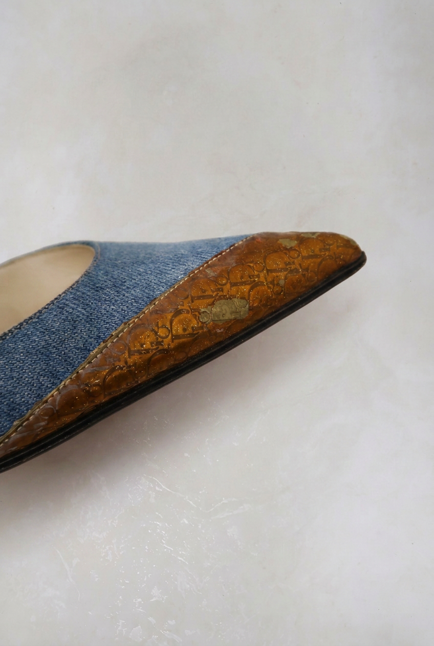 christian dior 2000s denim metallic dorsay pumps
