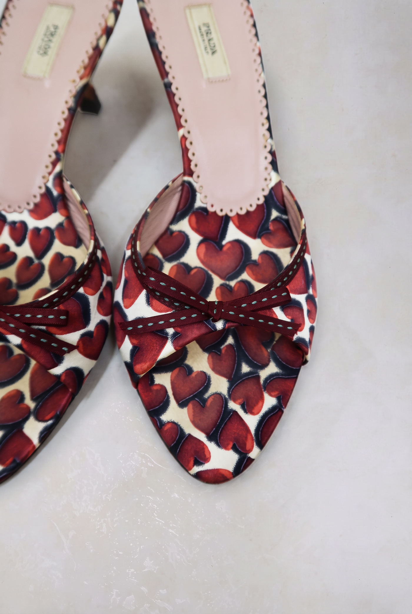 prada 2000s heart bow heels