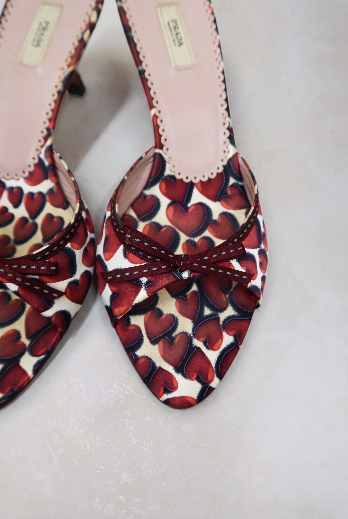 prada 2000s heart bow heels