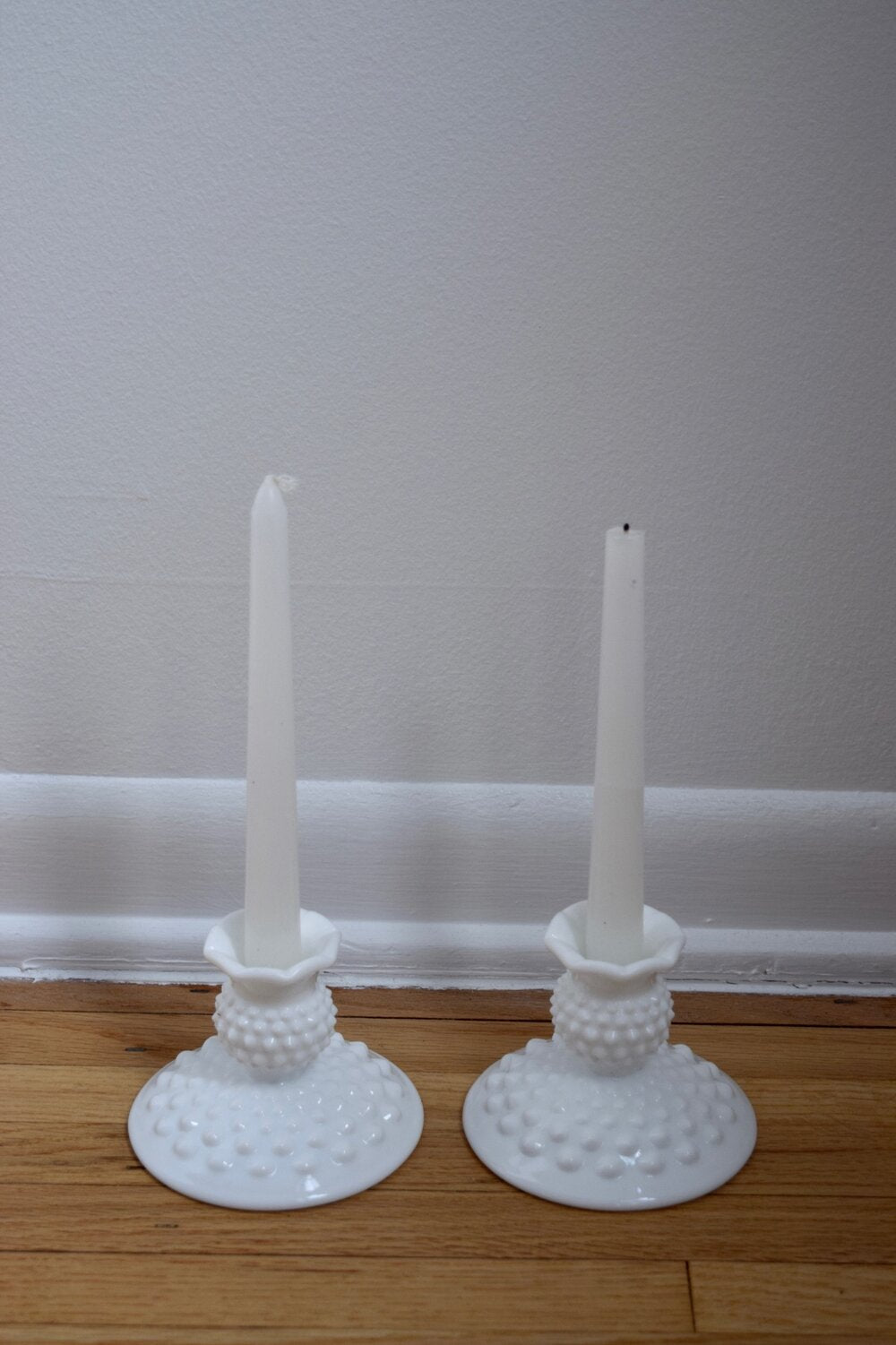 Vintage Milk Glass Candlesticks Set (2)