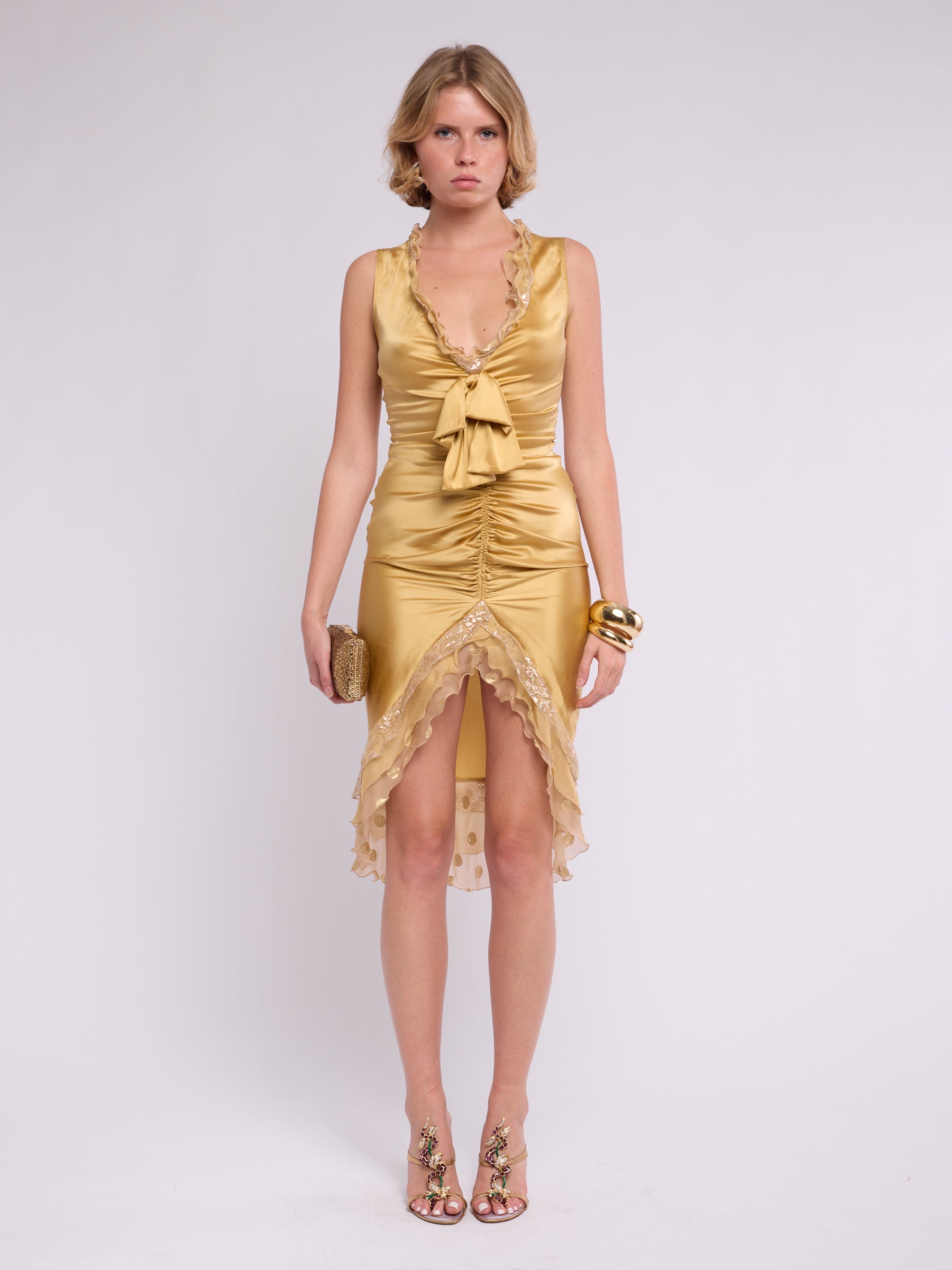 Frankie Morello 2000s Gold Silk Dress
