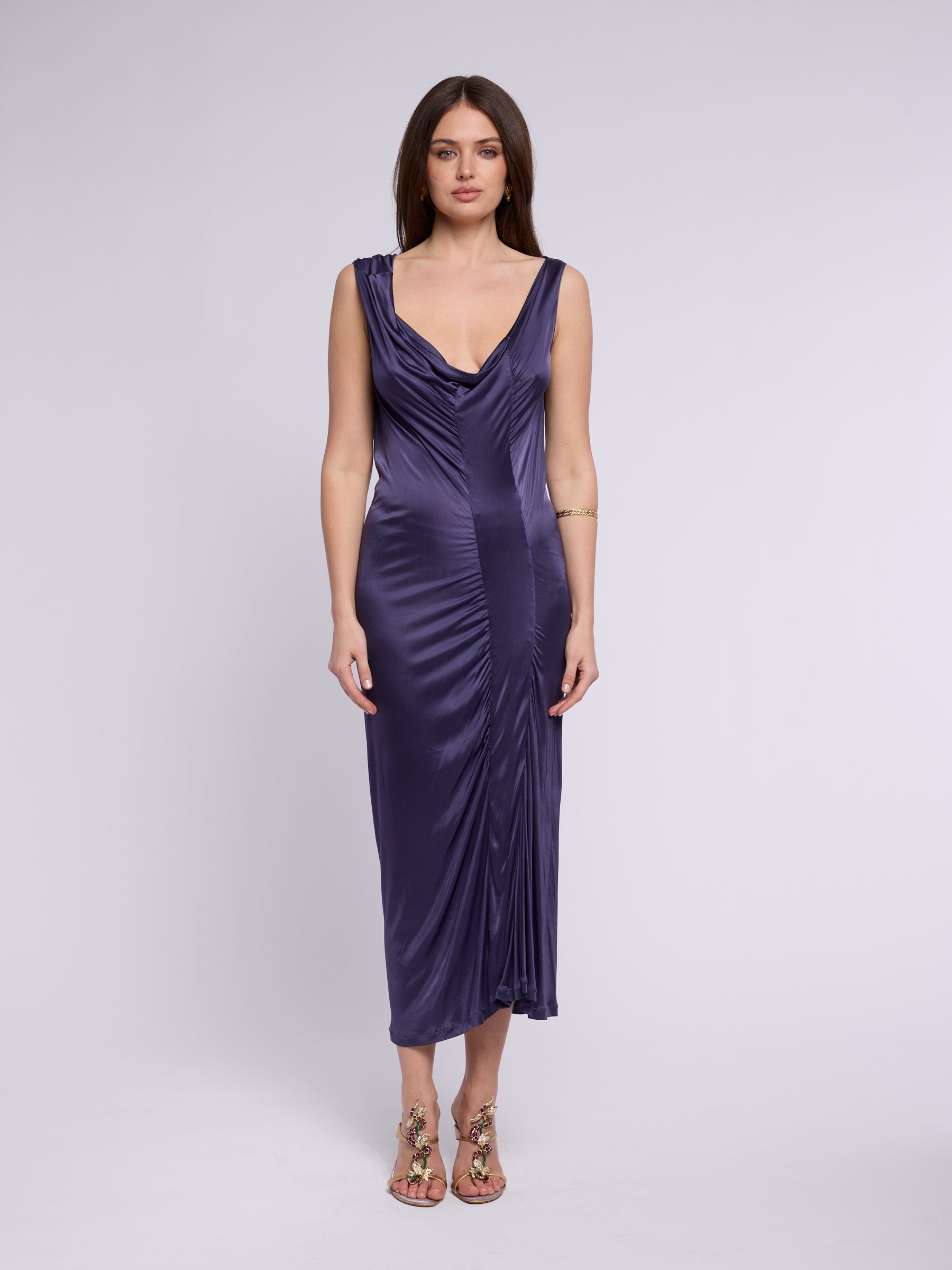 John Galliano 2007 Purple Cowl Neck Dress