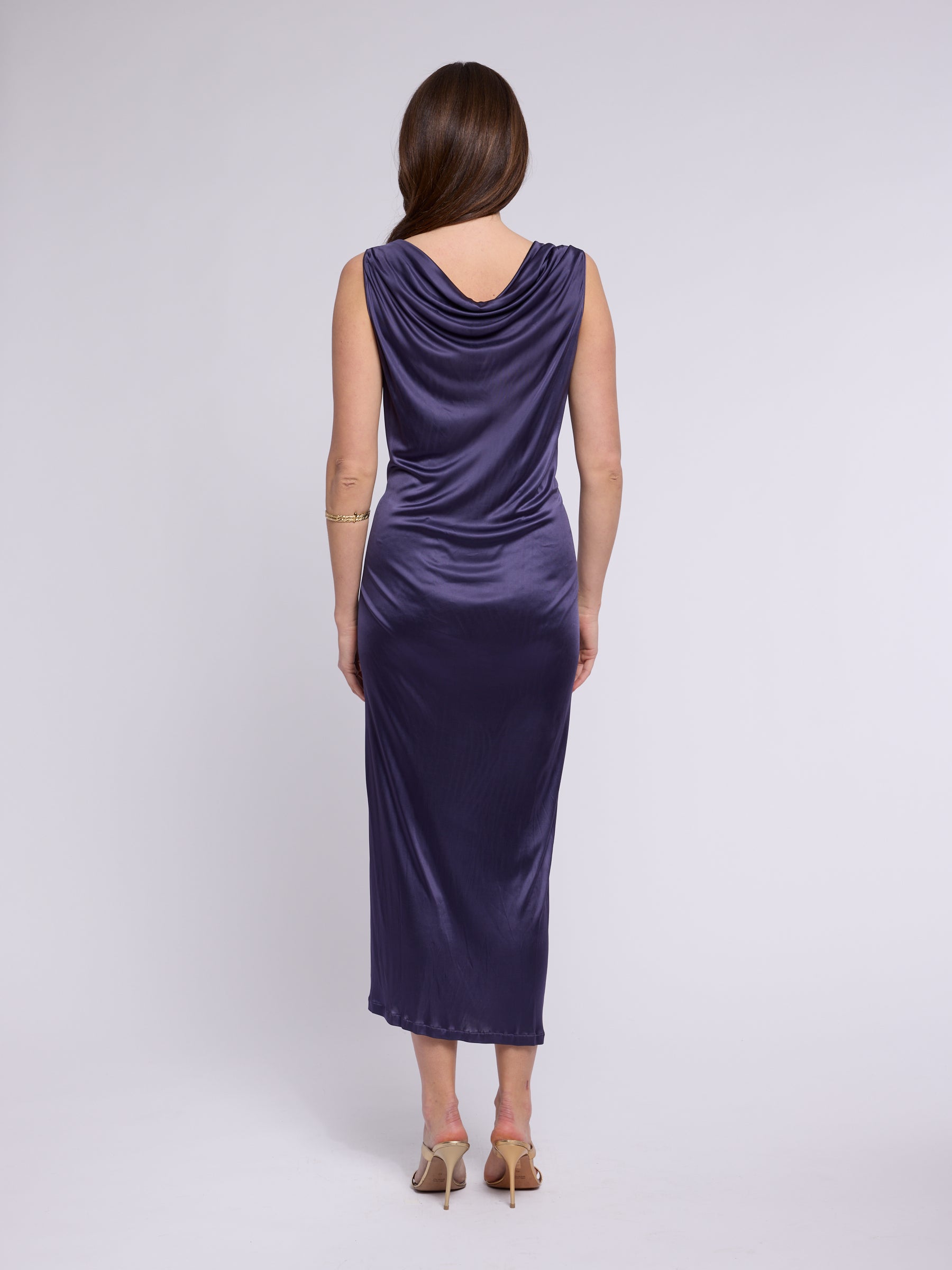 John Galliano 2007 Purple Cowl Neck Dress
