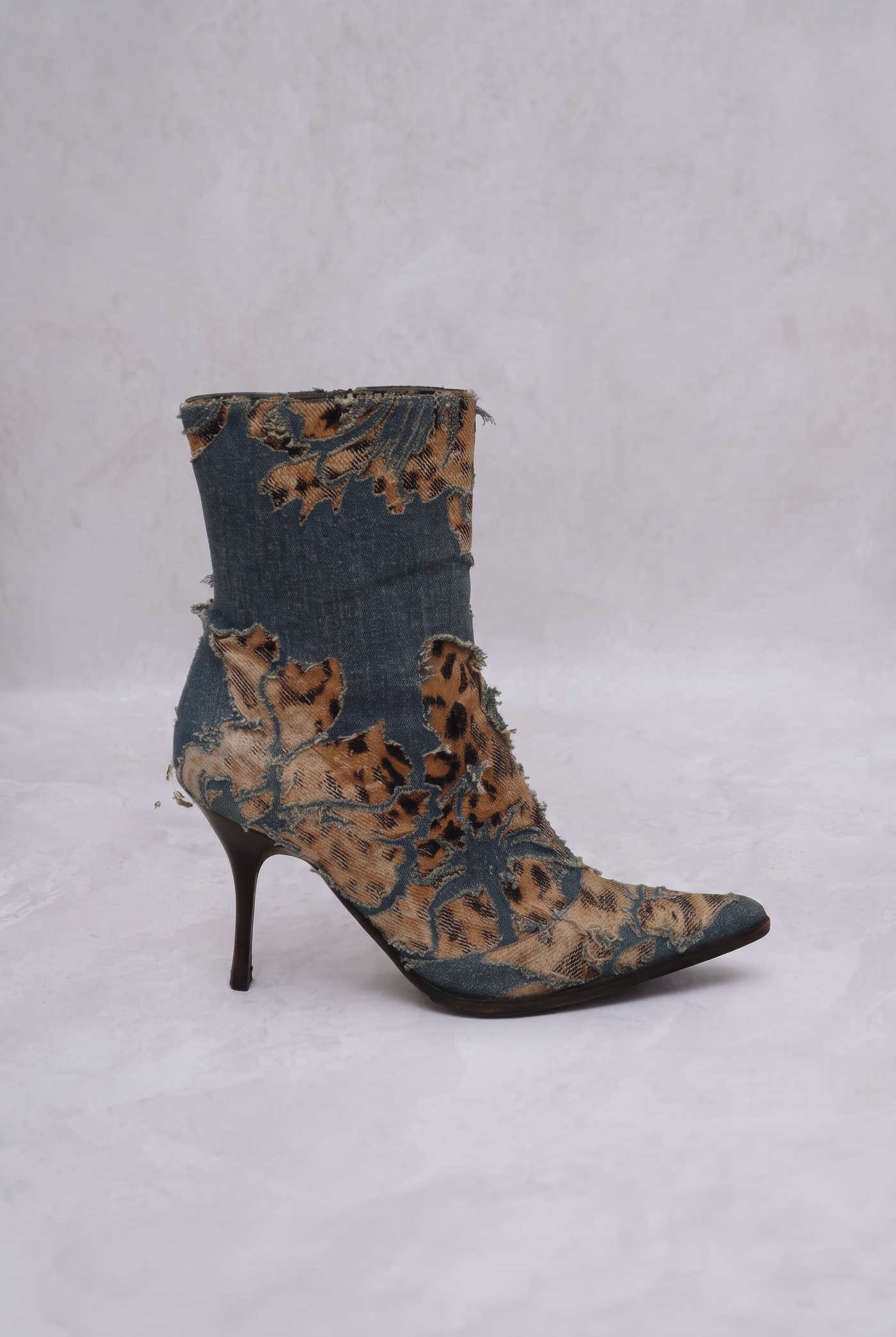 roberto cavalli ss 2002 denim leopard laser cut boots