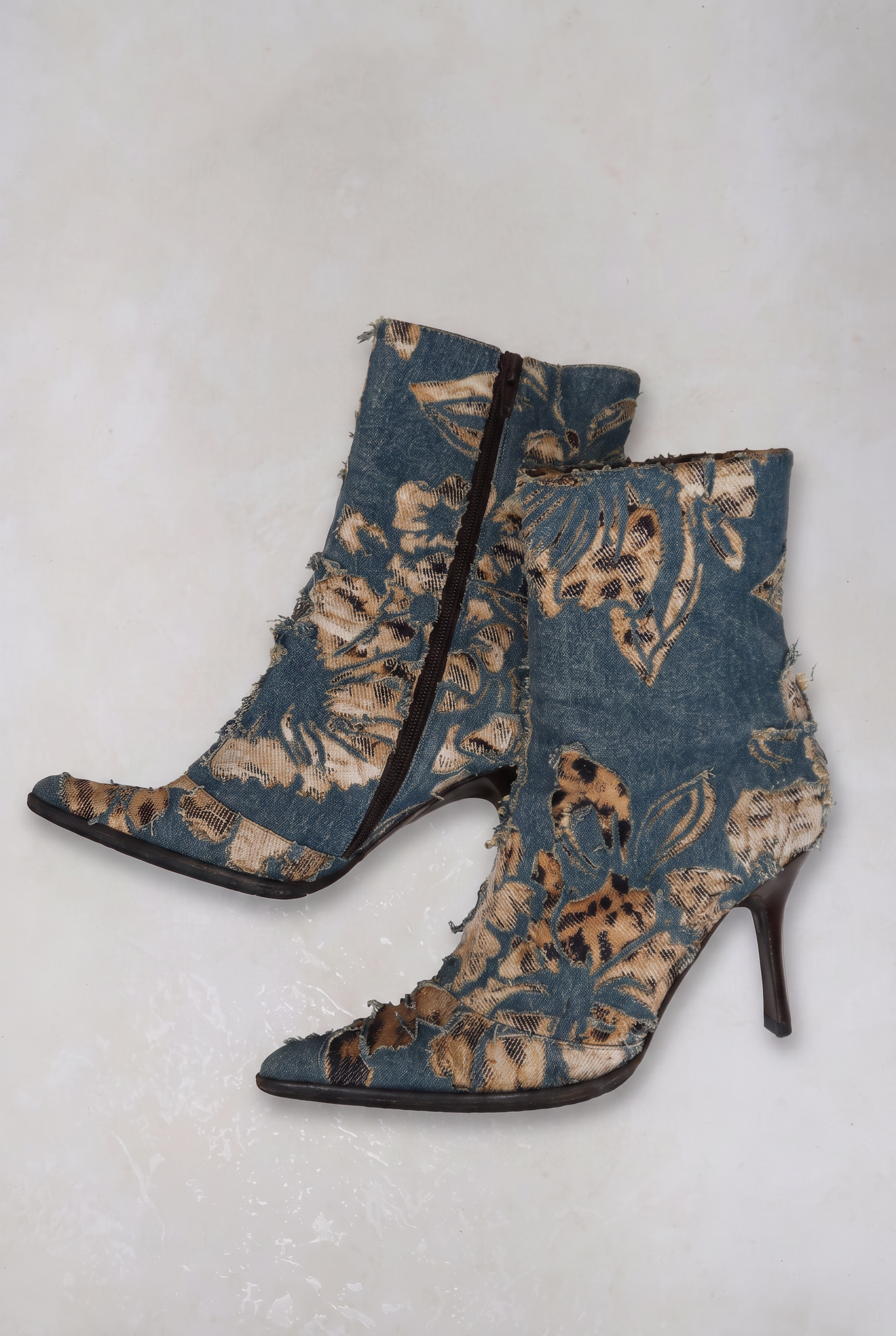 roberto cavalli ss 2002 denim leopard laser cut boots