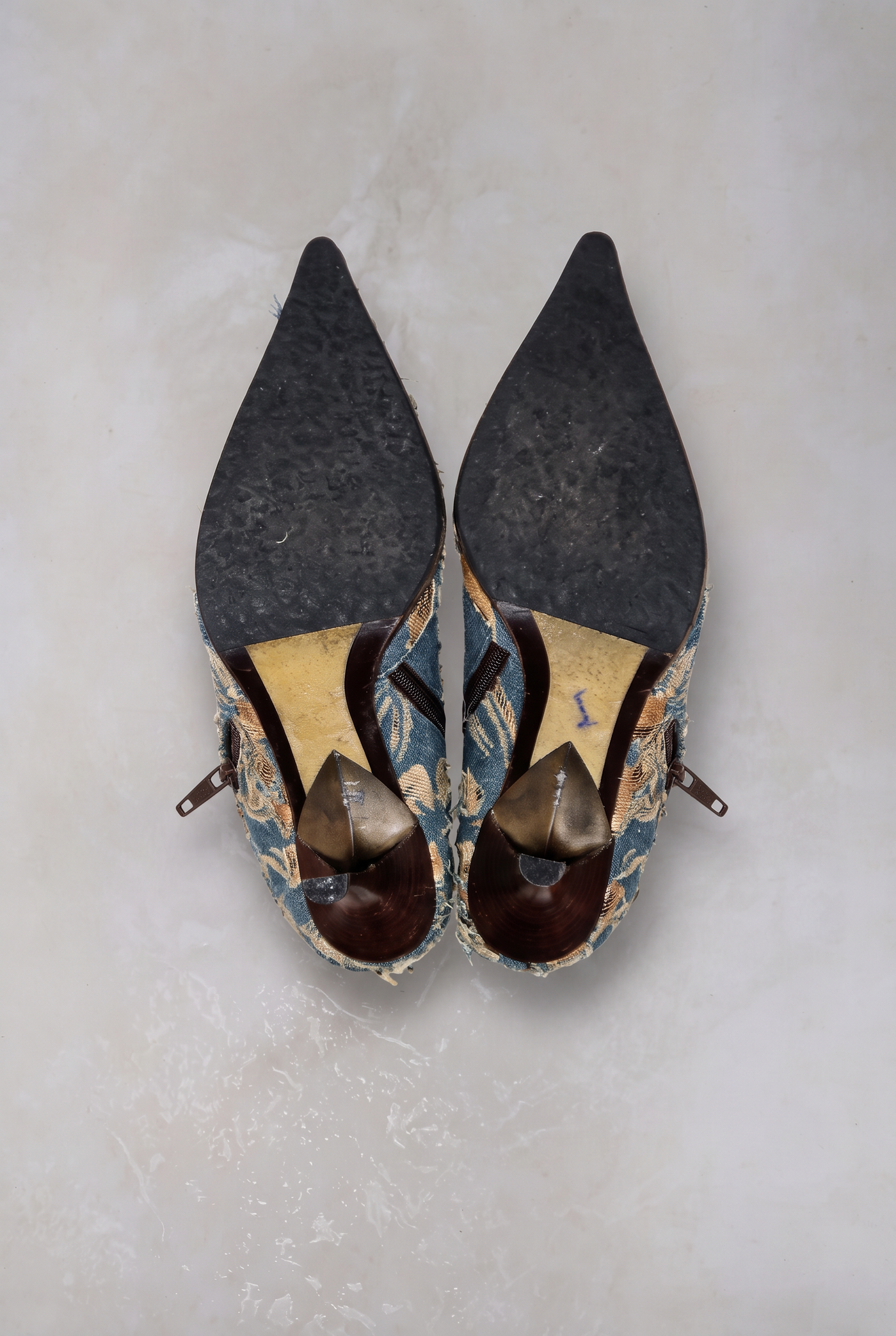 roberto cavalli ss 2002 denim leopard laser cut boots