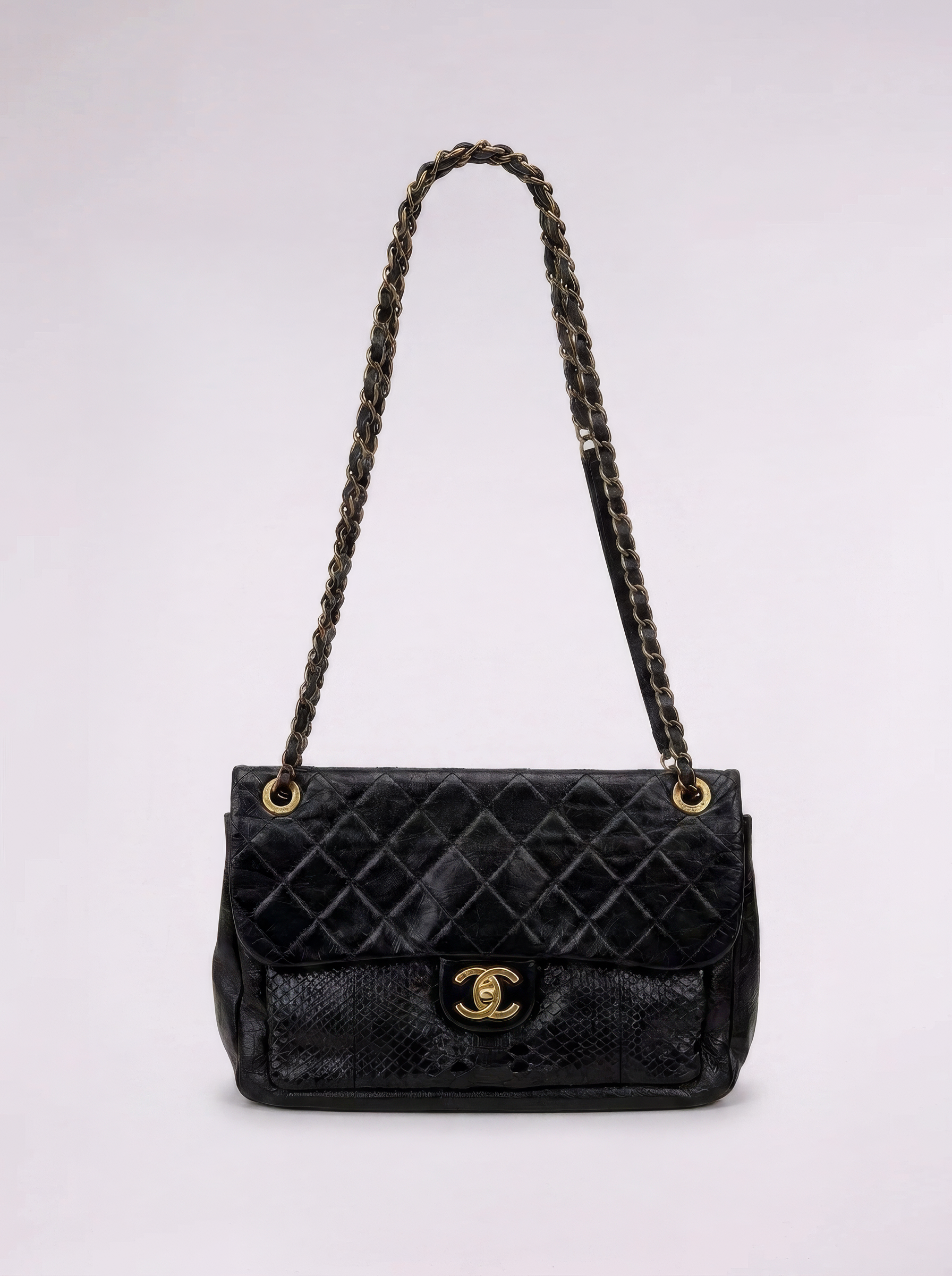 Chanel 2010s Black Python Flap Bag
