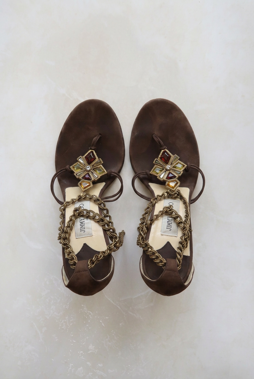 jimmy choo 2000s suede jeweled sandal heels