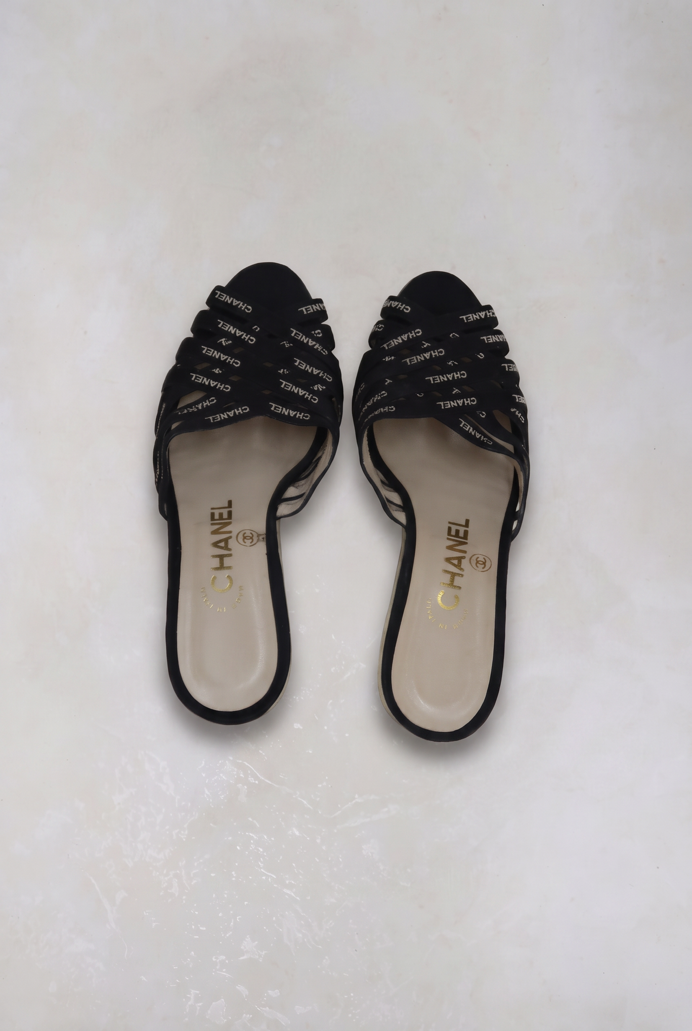 chanel 2000s black bondage heels
