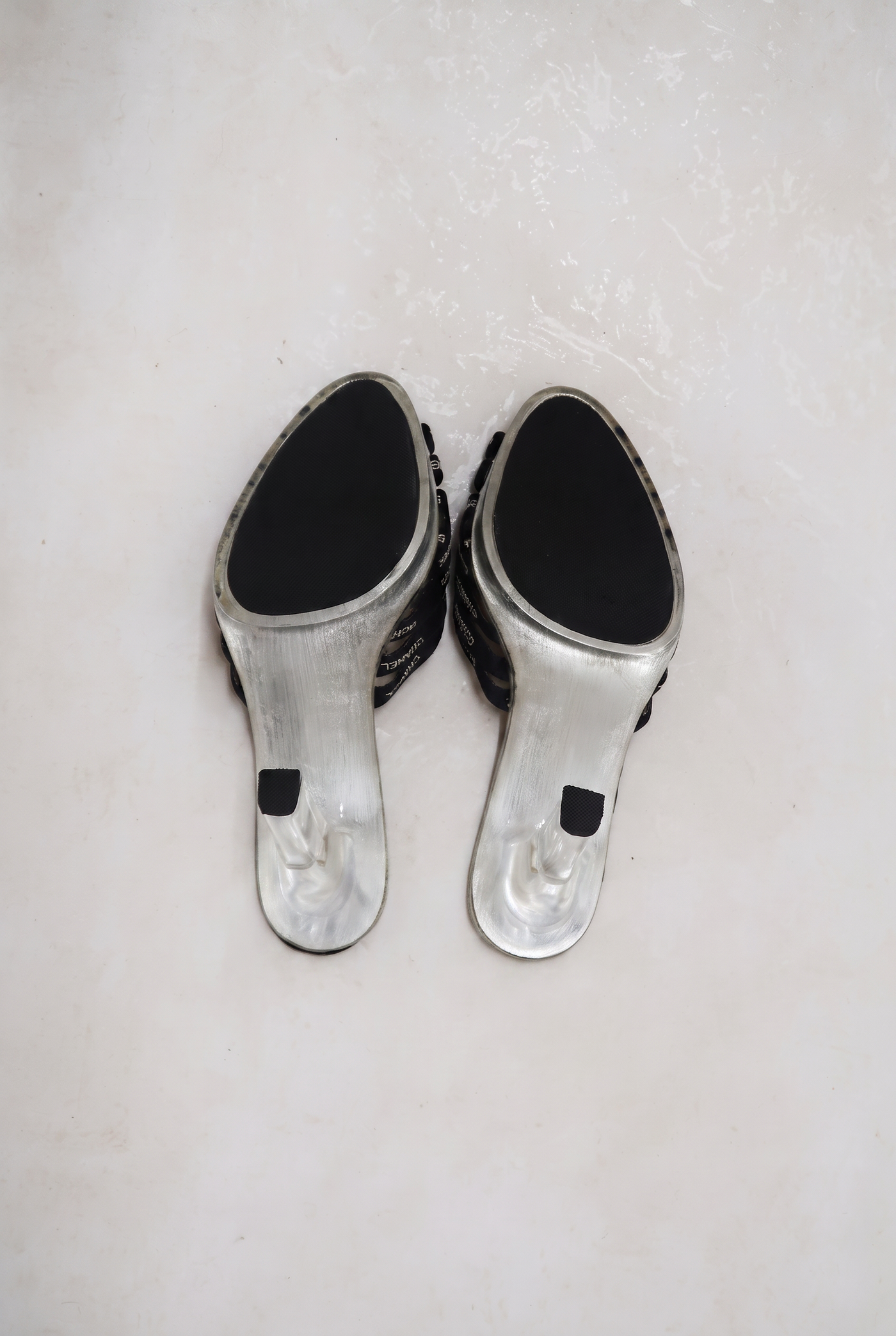chanel 2000s black bondage heels