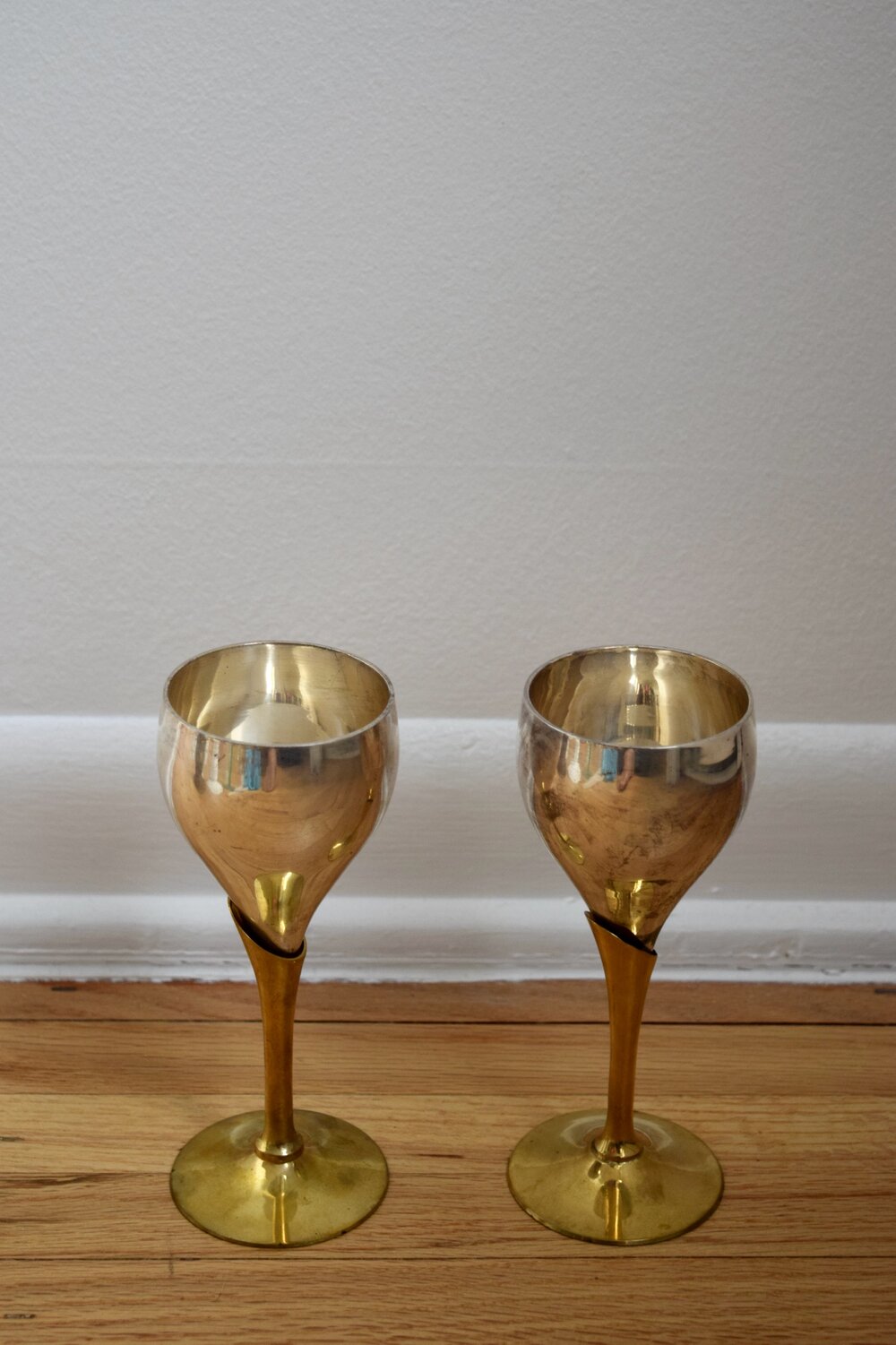 Vintage Silver & Brass Wine Glasses (2)