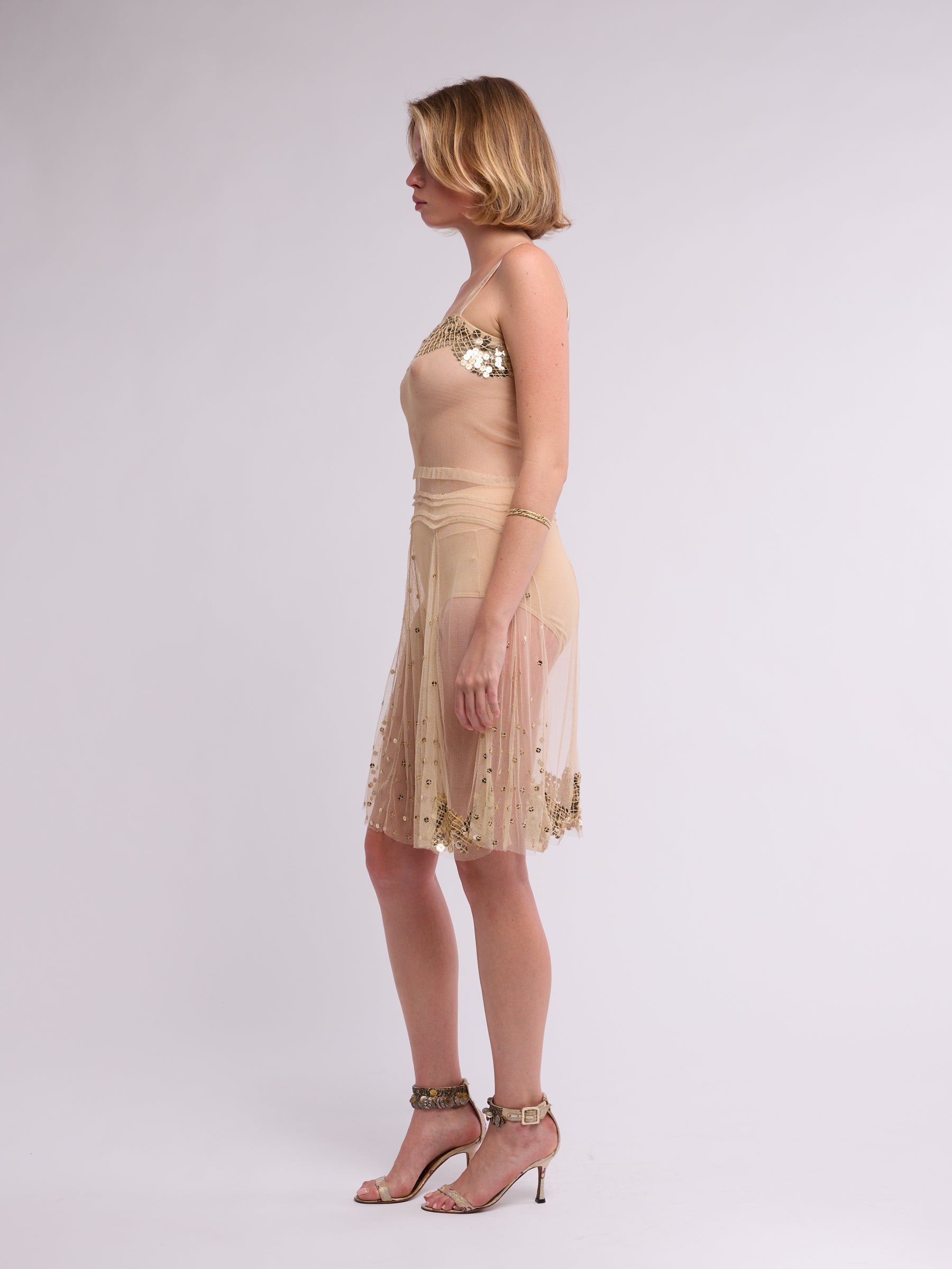 Anna Molinari 2000s Sheer Sequin Slip Dress