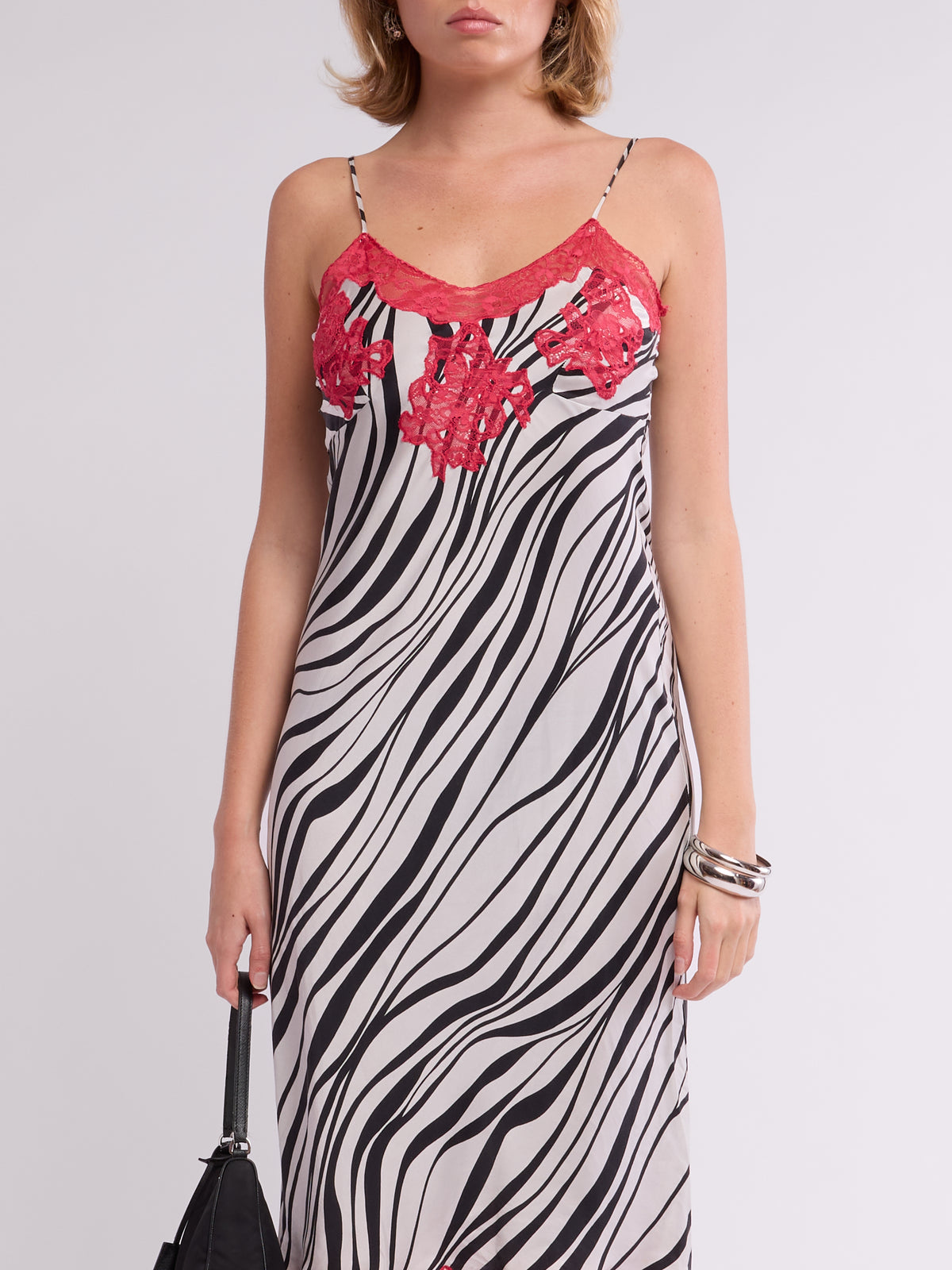Betsey Johnson 2000s Zebra & Red Lace Slip Dress