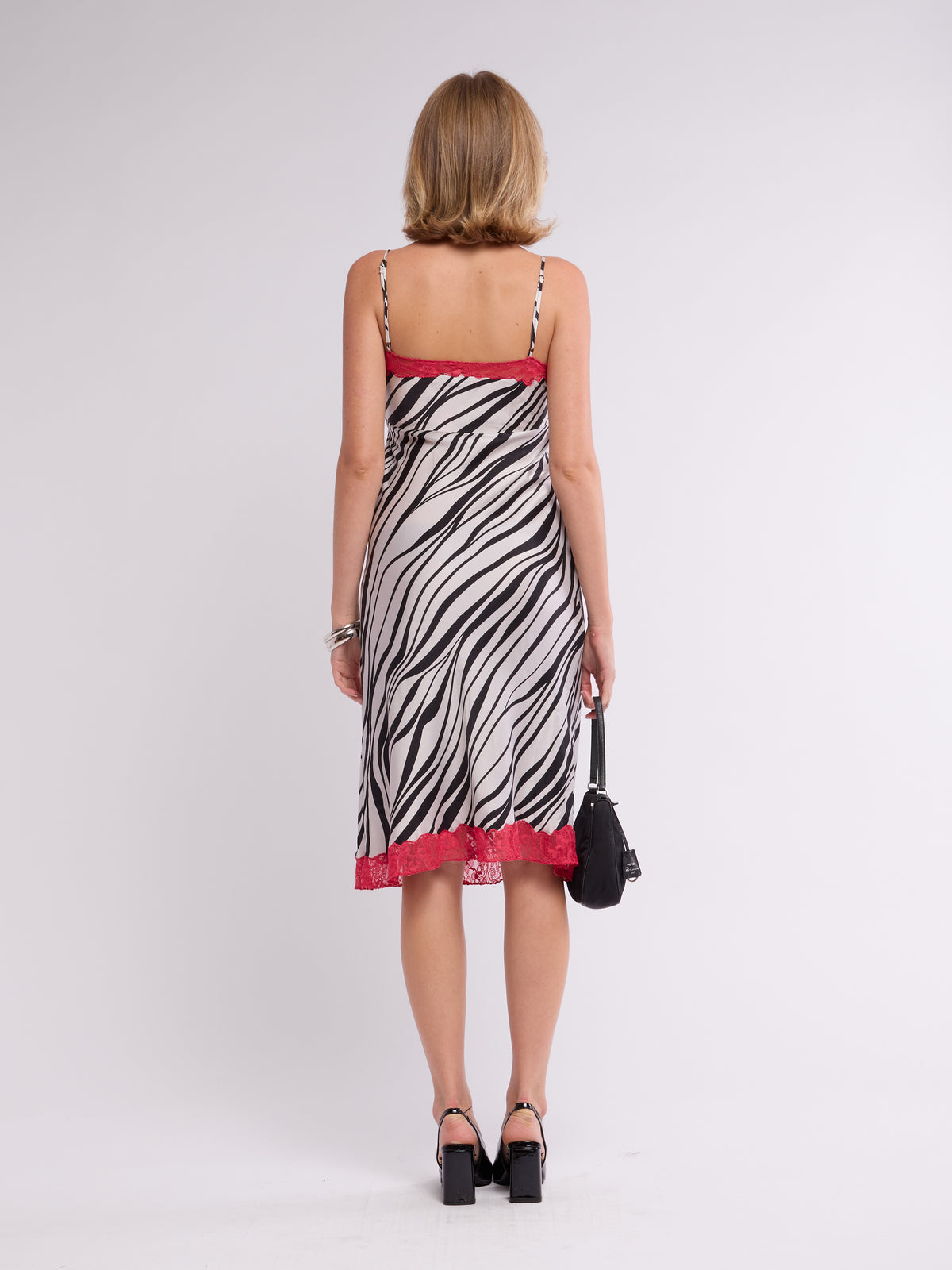 Betsey Johnson 2000s Zebra & Red Lace Slip Dress
