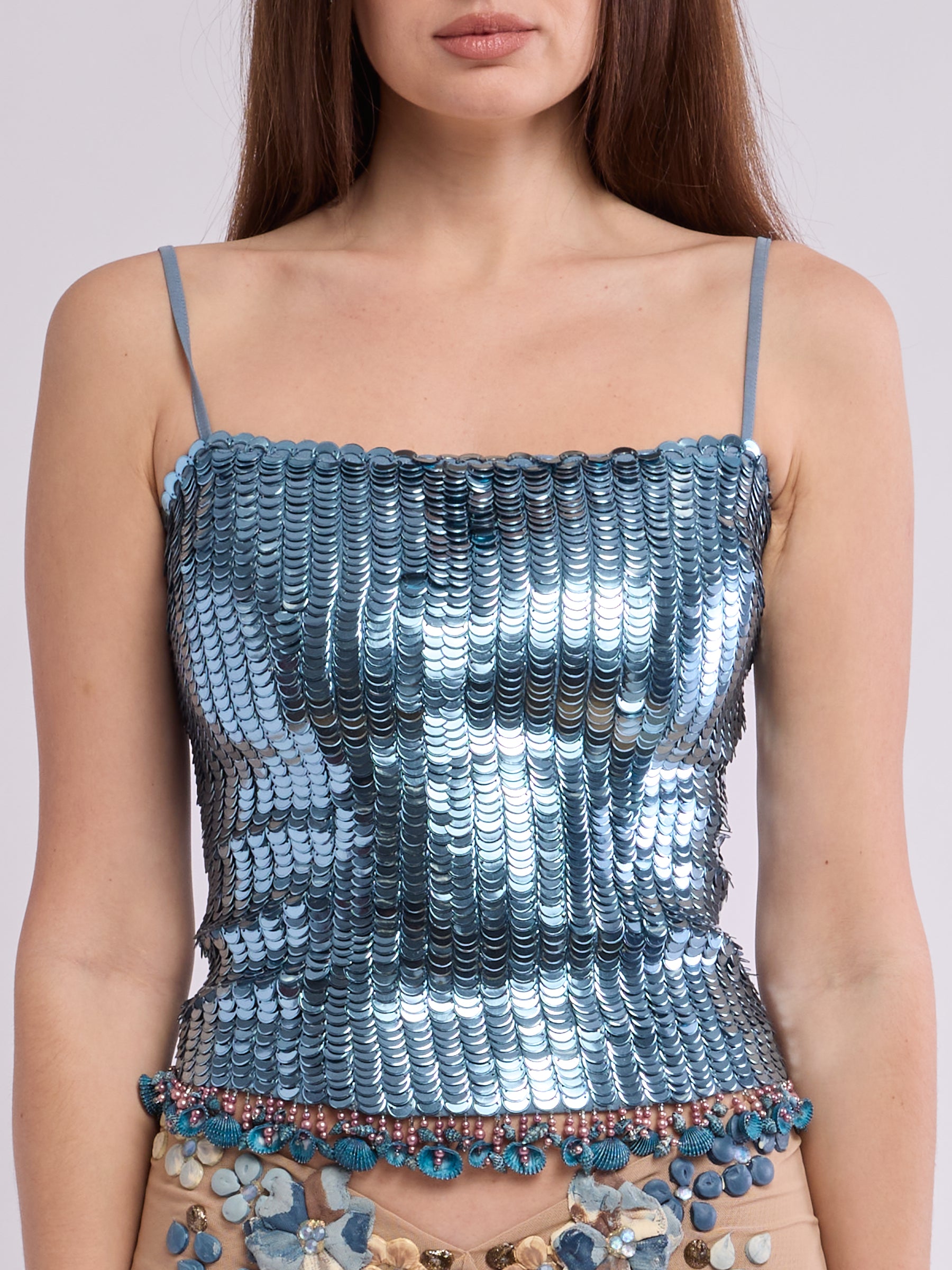 Blumarine SS 2003/2004 Aqua Beaded Tank