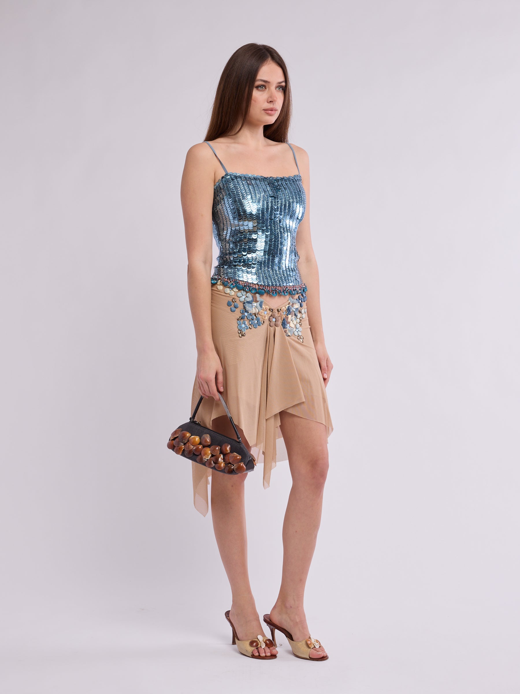 Ema Savahl 2000s Aqua Mesh Skirt