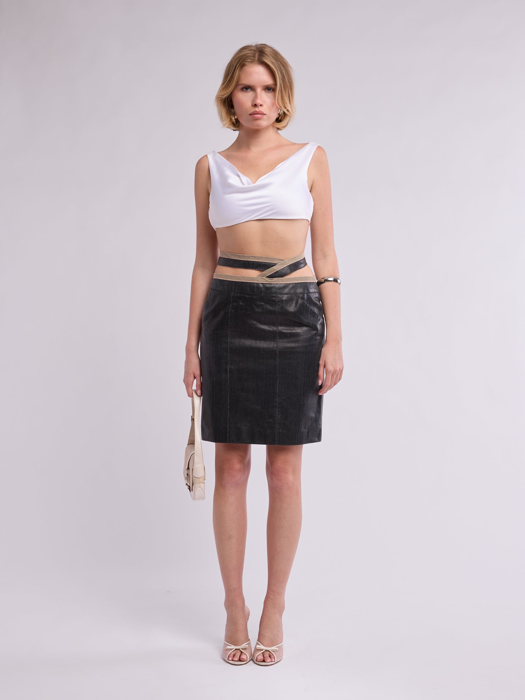 Chanel 2003 Leather Cutout Skirt