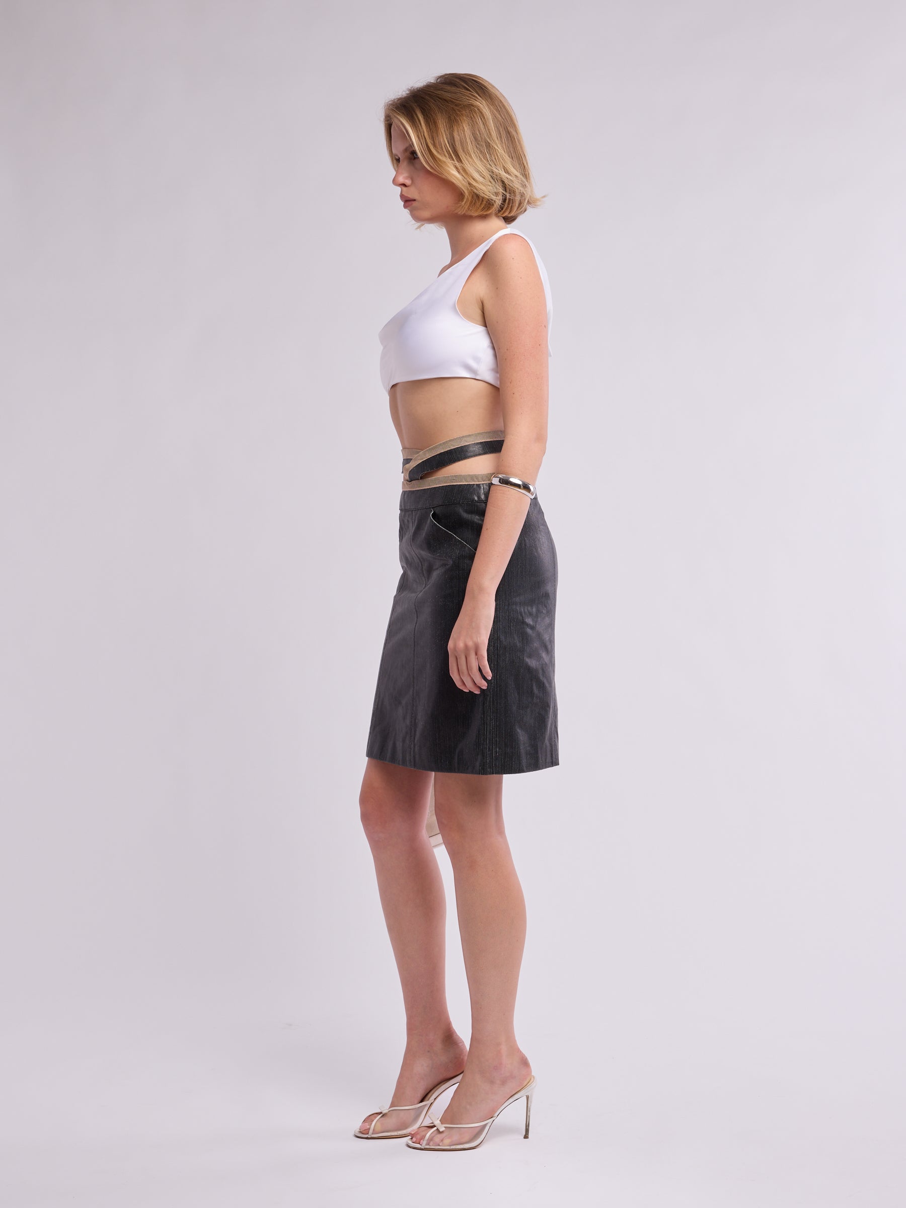 Chanel 2003 Leather Cutout Skirt