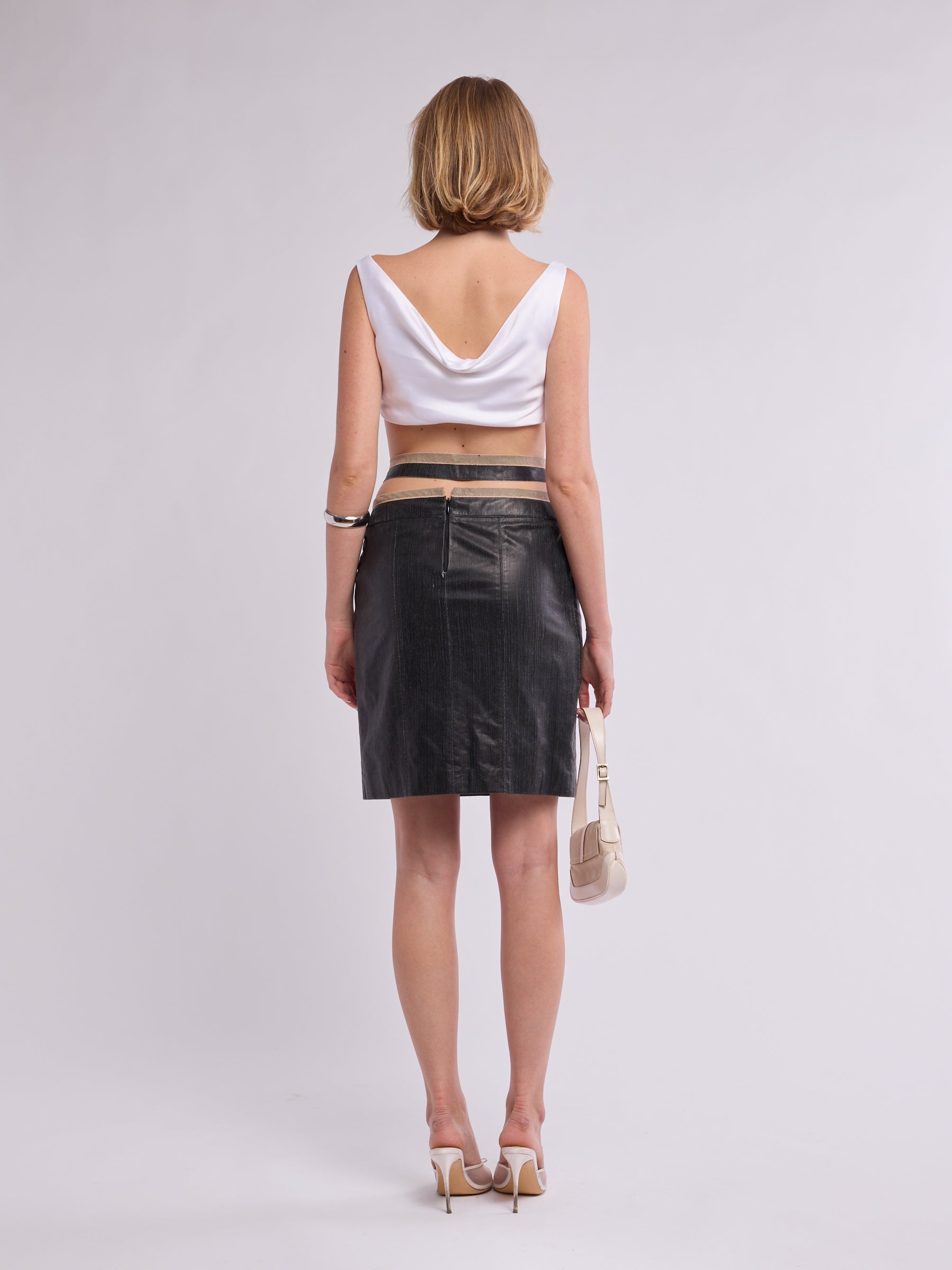 Chanel 2003 Leather Cutout Skirt