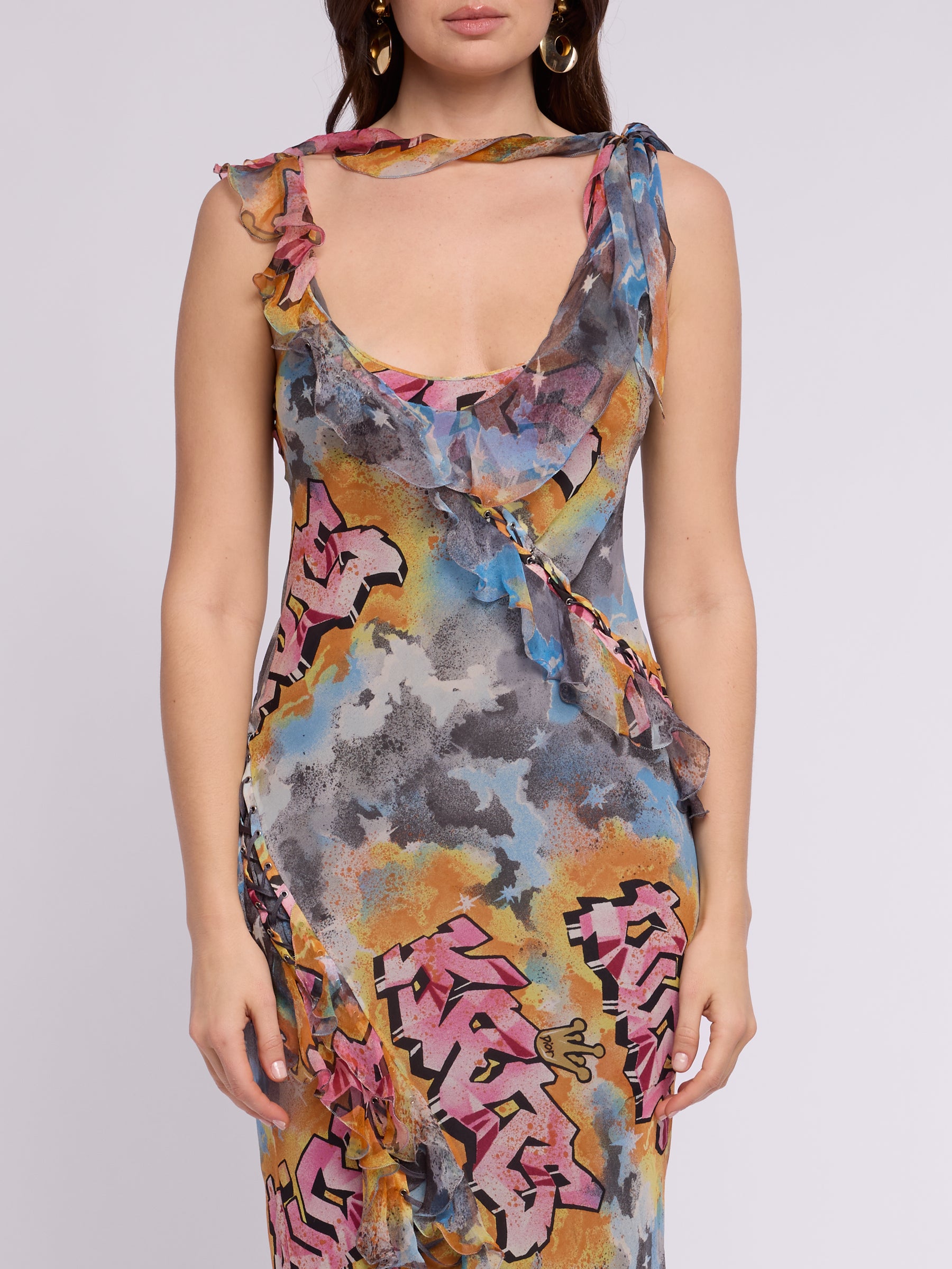 Christian Dior by Galliano SS 2004 Ultra Rare Kaos Graffiti Print Midi