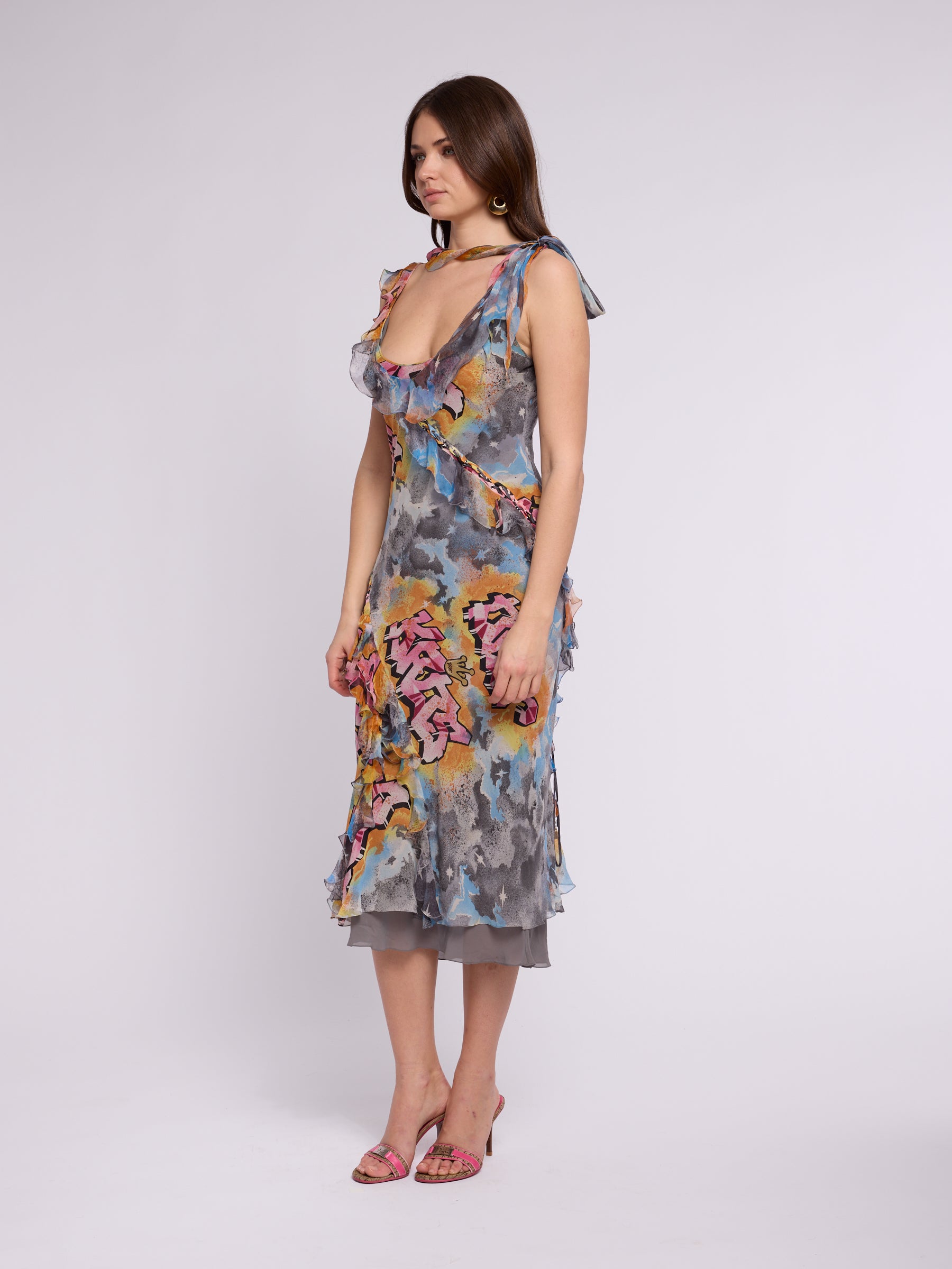 Christian Dior by Galliano SS 2004 Ultra Rare Kaos Graffiti Print Midi