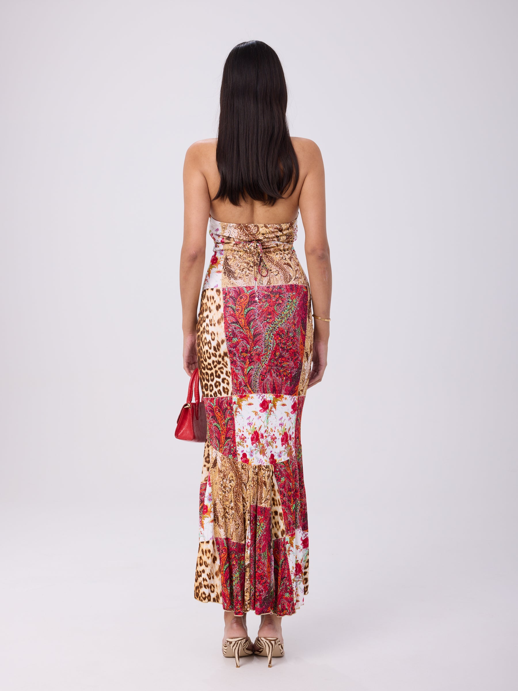 Roberto Cavalli Class 2004 Patchwork Print Halter Maxi Dress