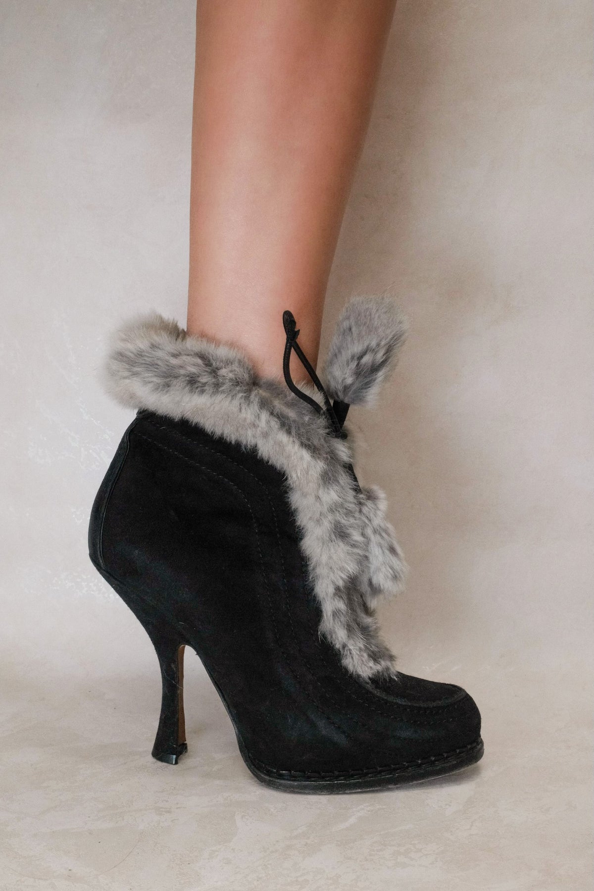 Christian Dior 2000s Black Fur Suede Ankle Boots