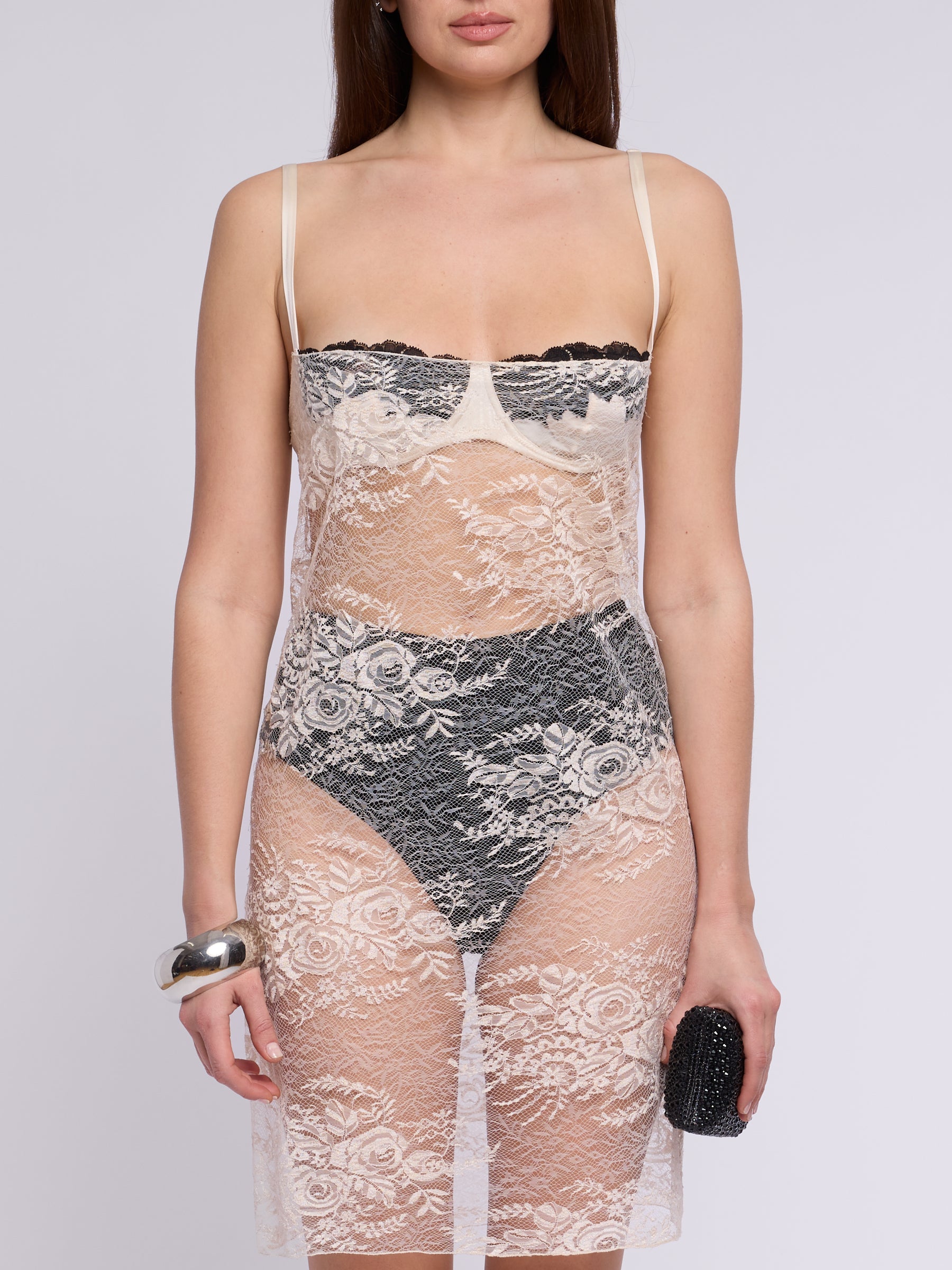 Dolce & Gabbana FW 2001 Runway Satin Bra Lace Slip