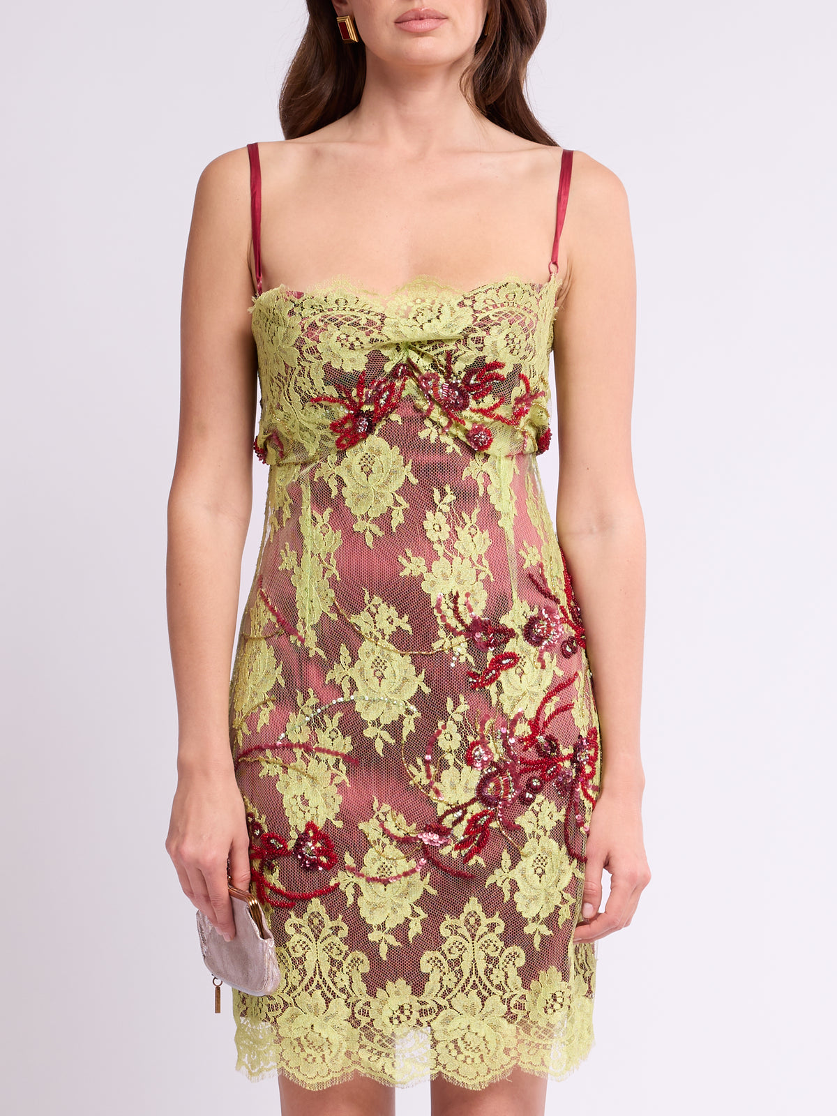 Dolce & Gabbana FW 1999 Chartreuse Lace Runway Dress