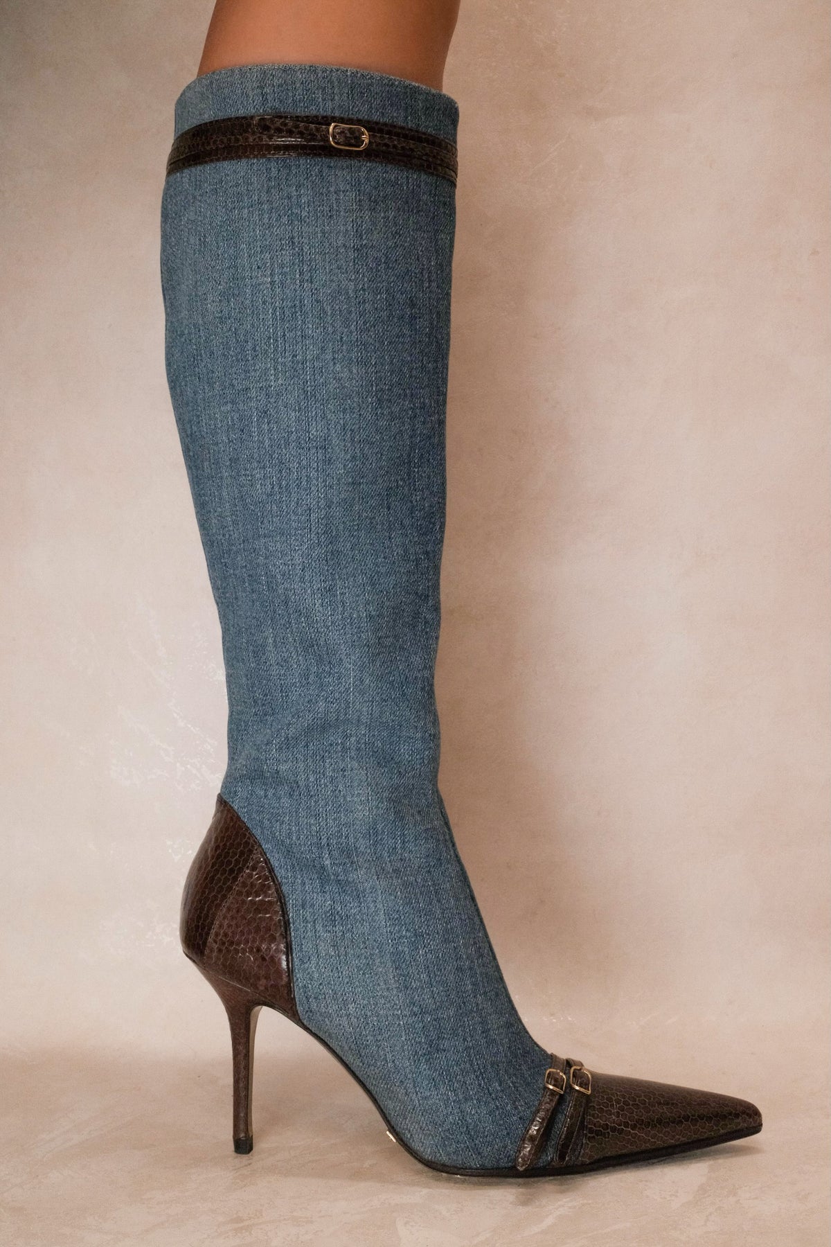 Dolce & Gabbana 2000s Denim Snakeskin Boots