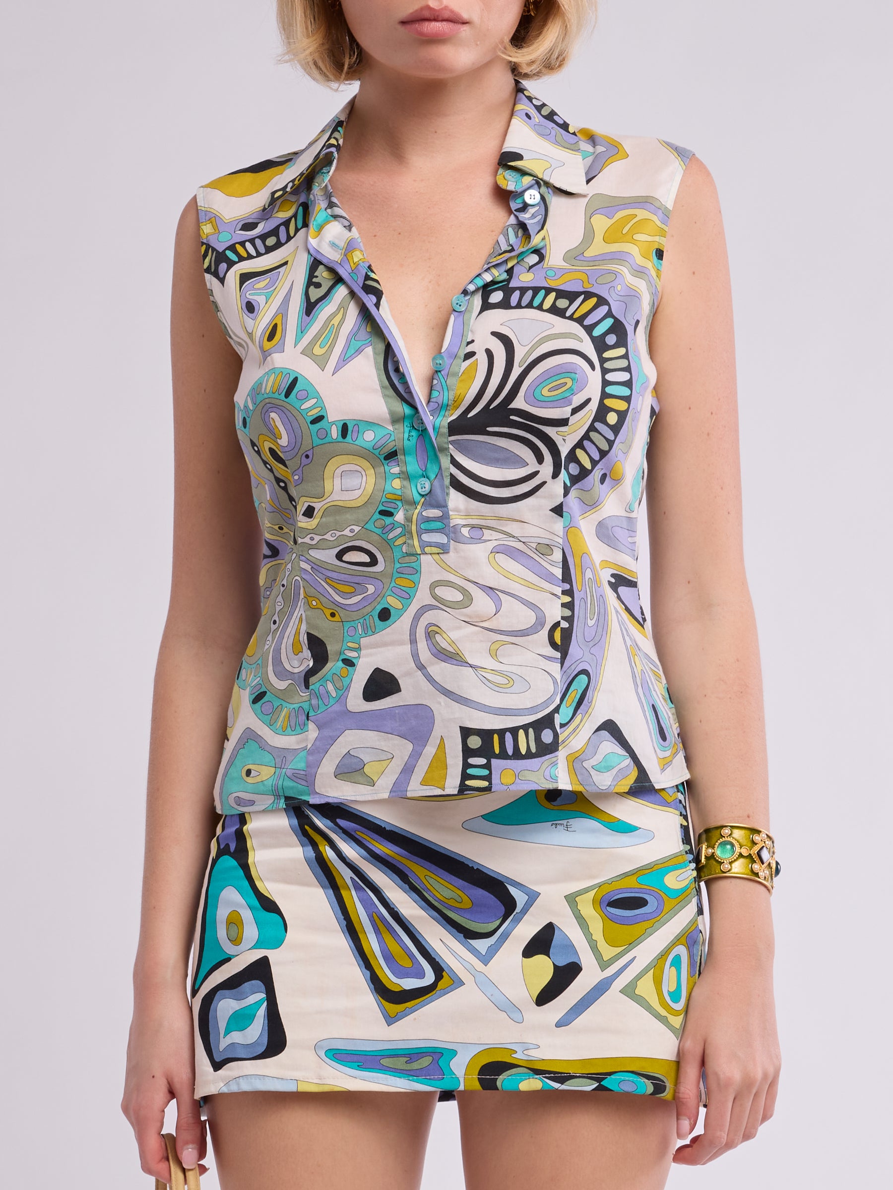 Emilio Pucci ヴィンテージ 総柄 キャミソール+スカート Emilio Pucci 1990s Cotton Mini Skirt and Top Set