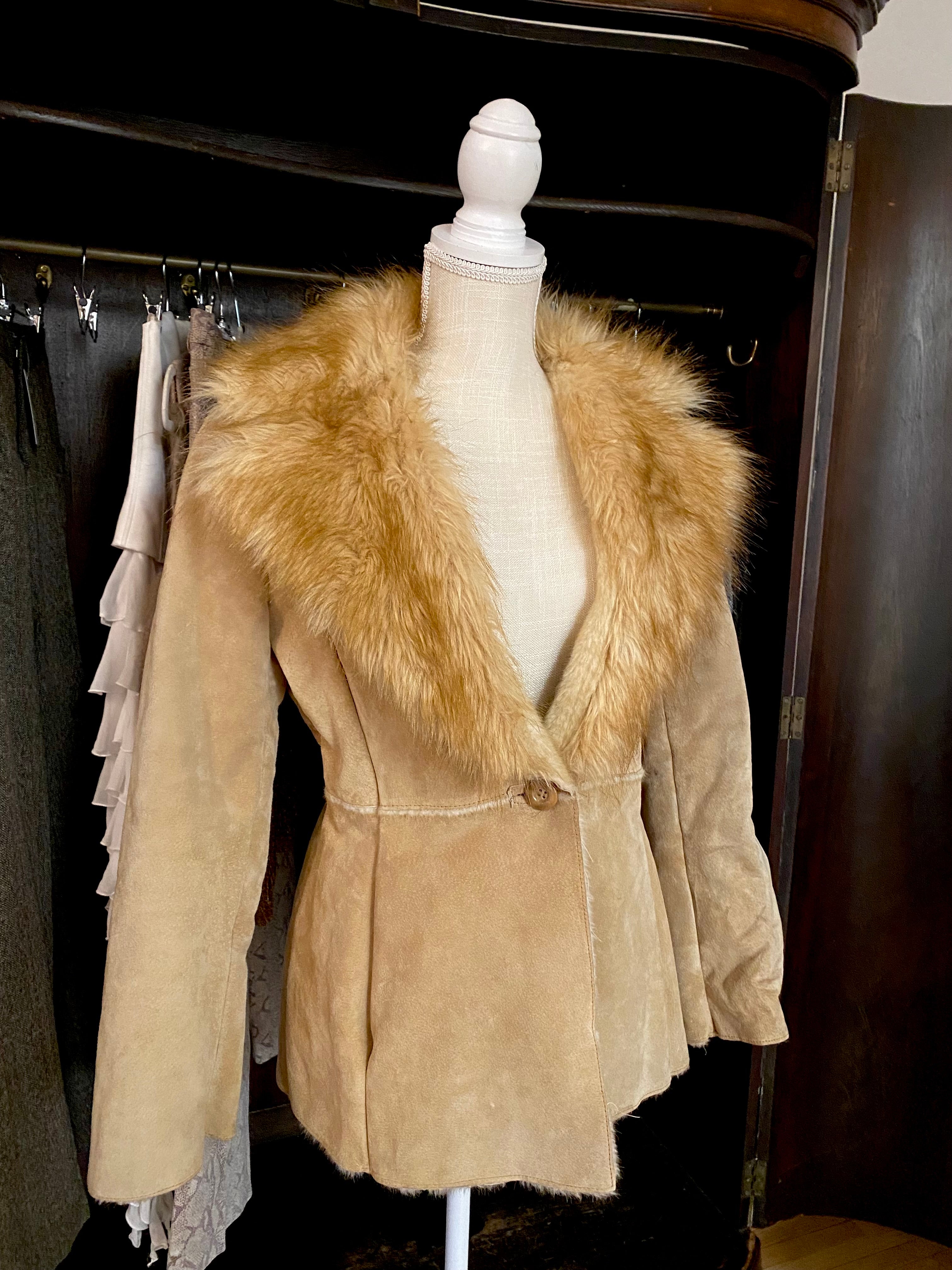 Guess faux fur top collar coat