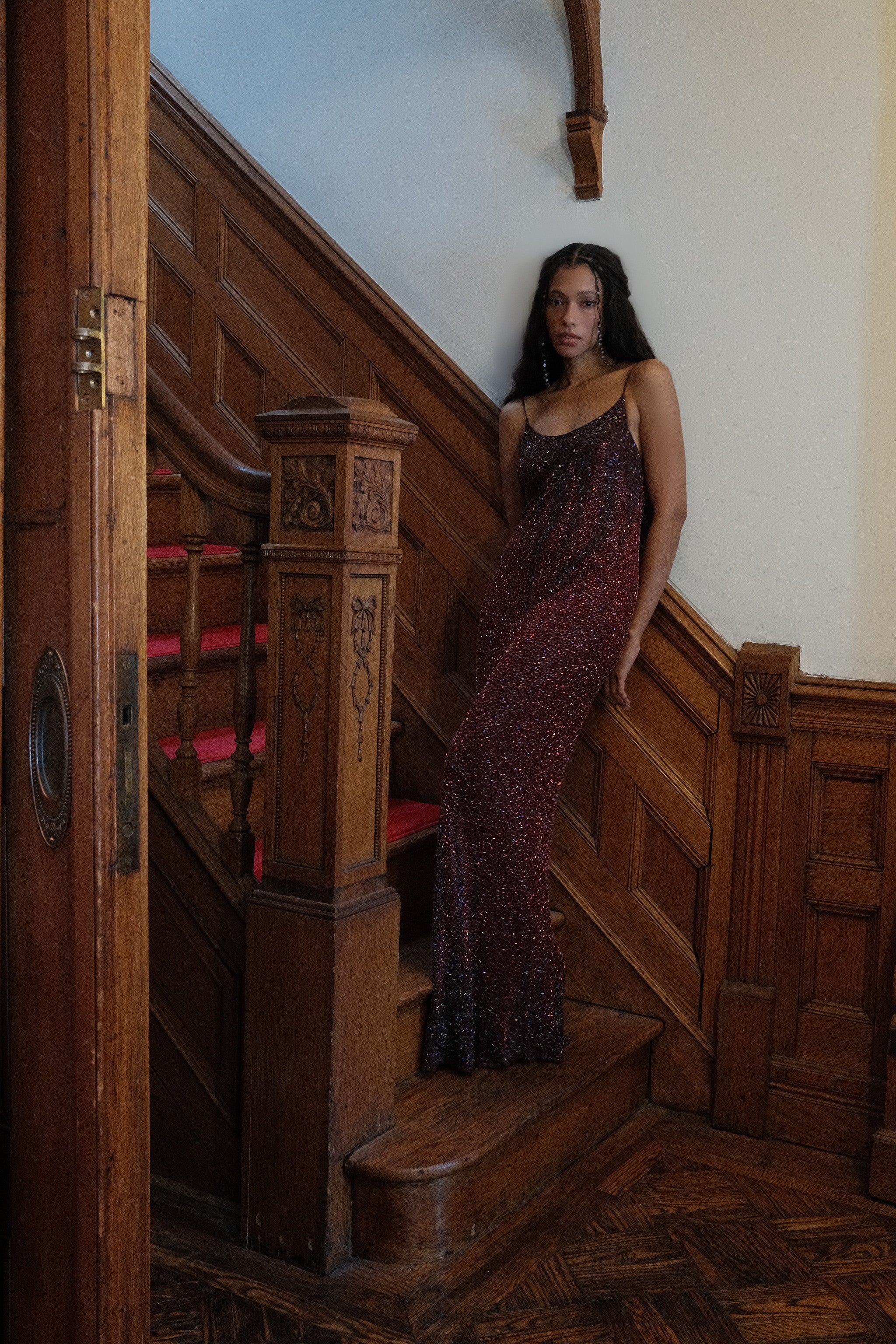 Sue Wong 1990s Red Beaded Flame Dress