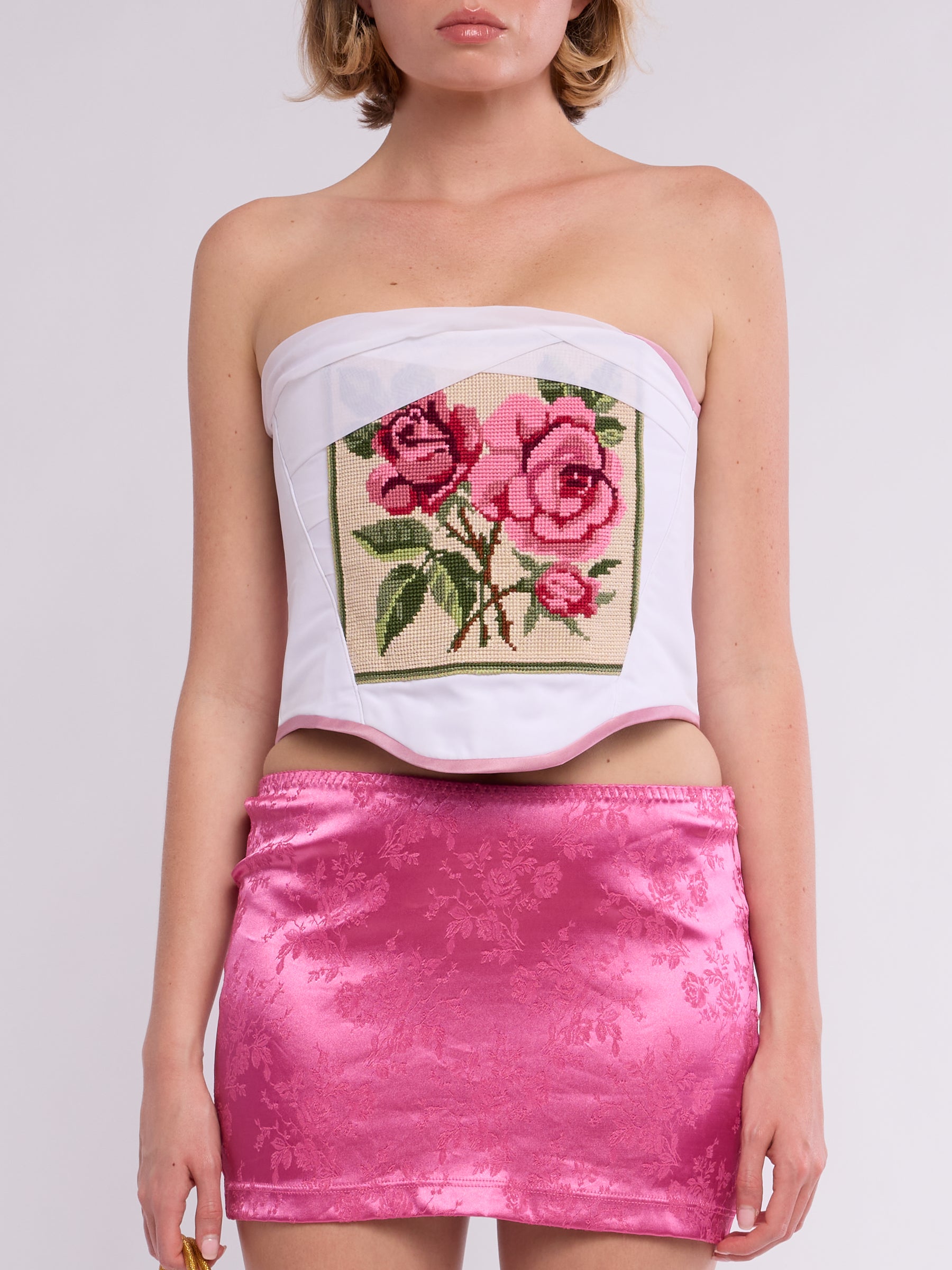 Unsigned Vintage Rose Needlepoint Corset