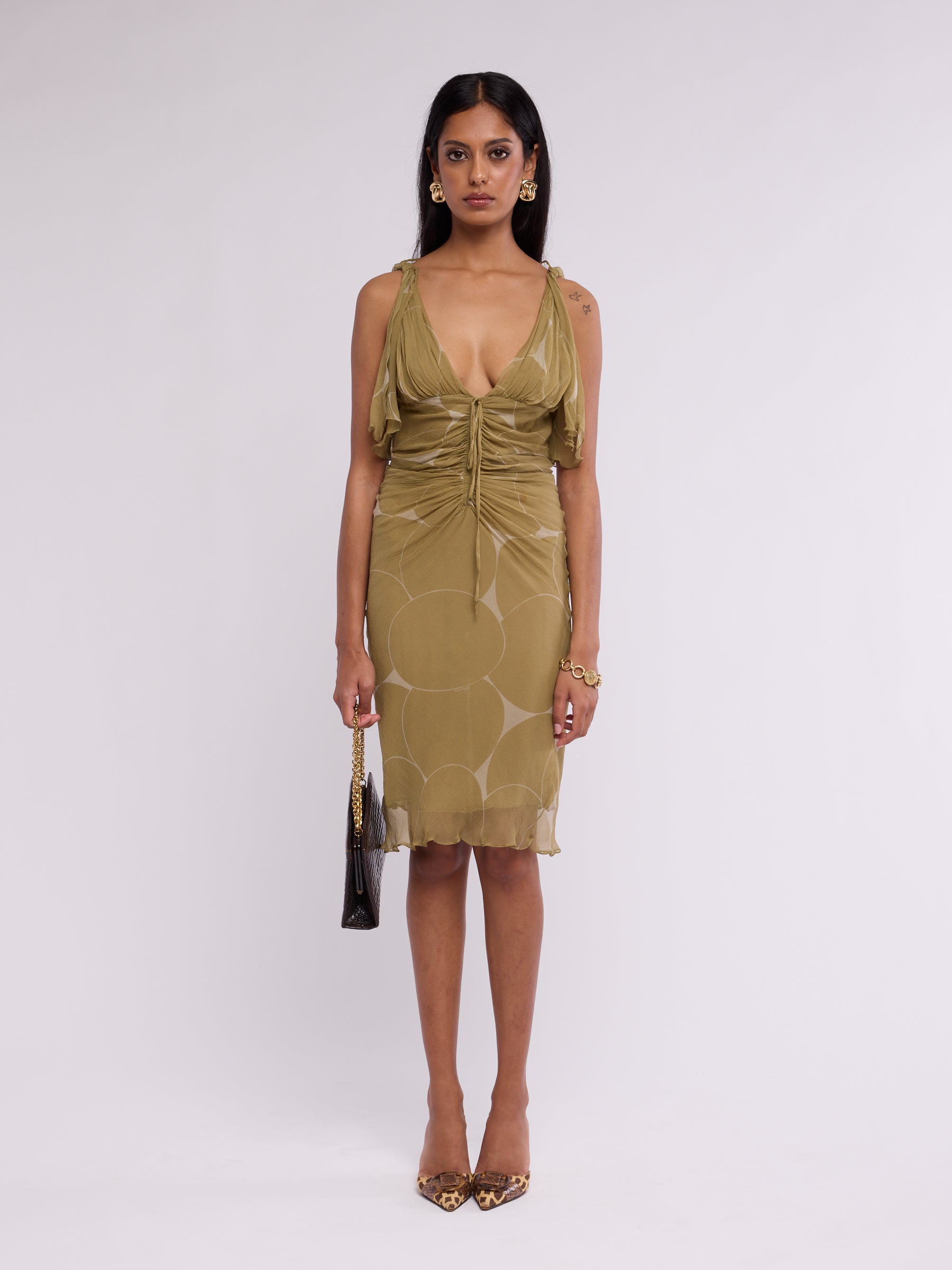 Gucci by Tom Ford SS 2002 Khaki Floral Dress