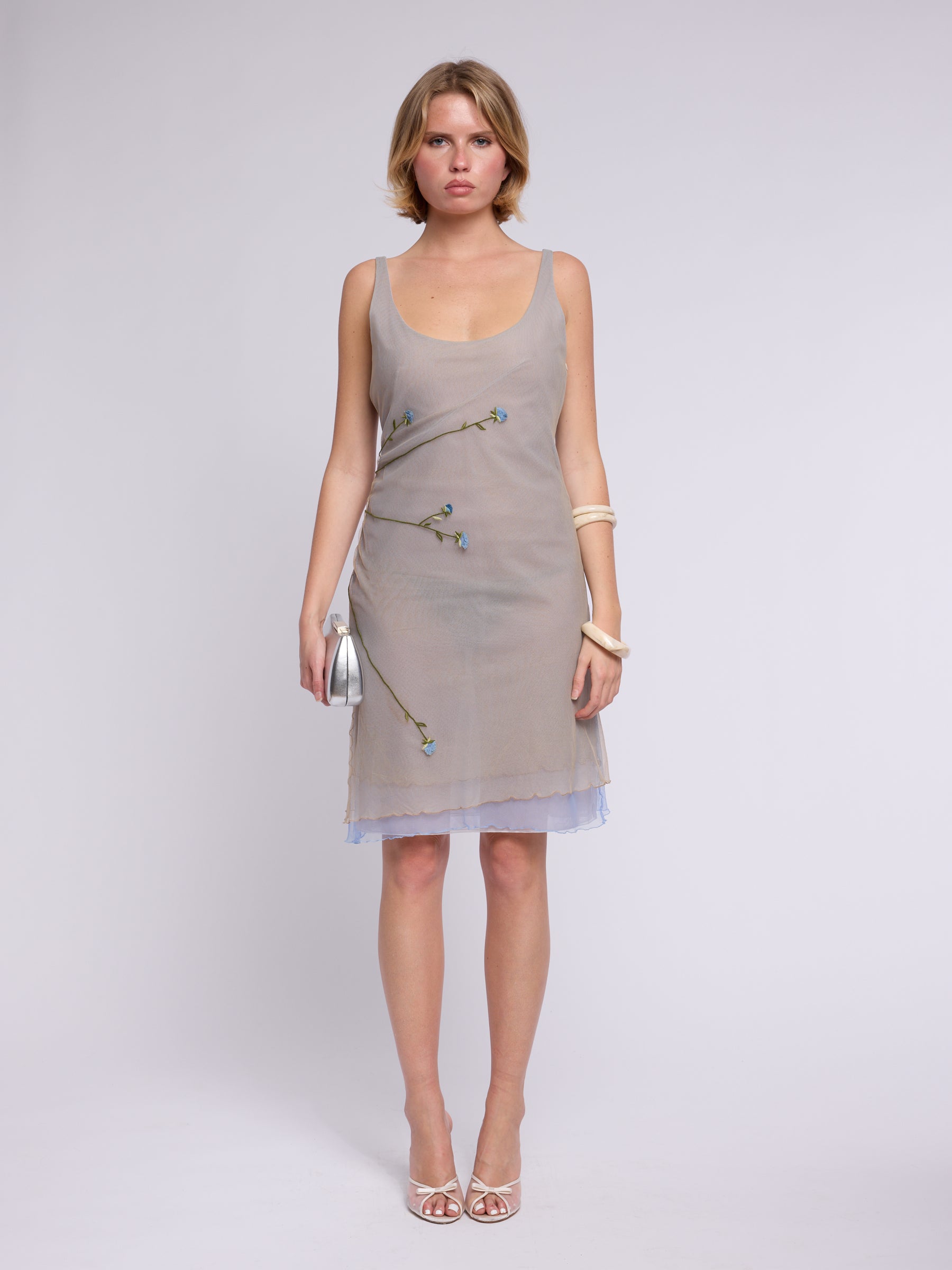 Guy Laroche 1998 Embroidered Tulle Dress
